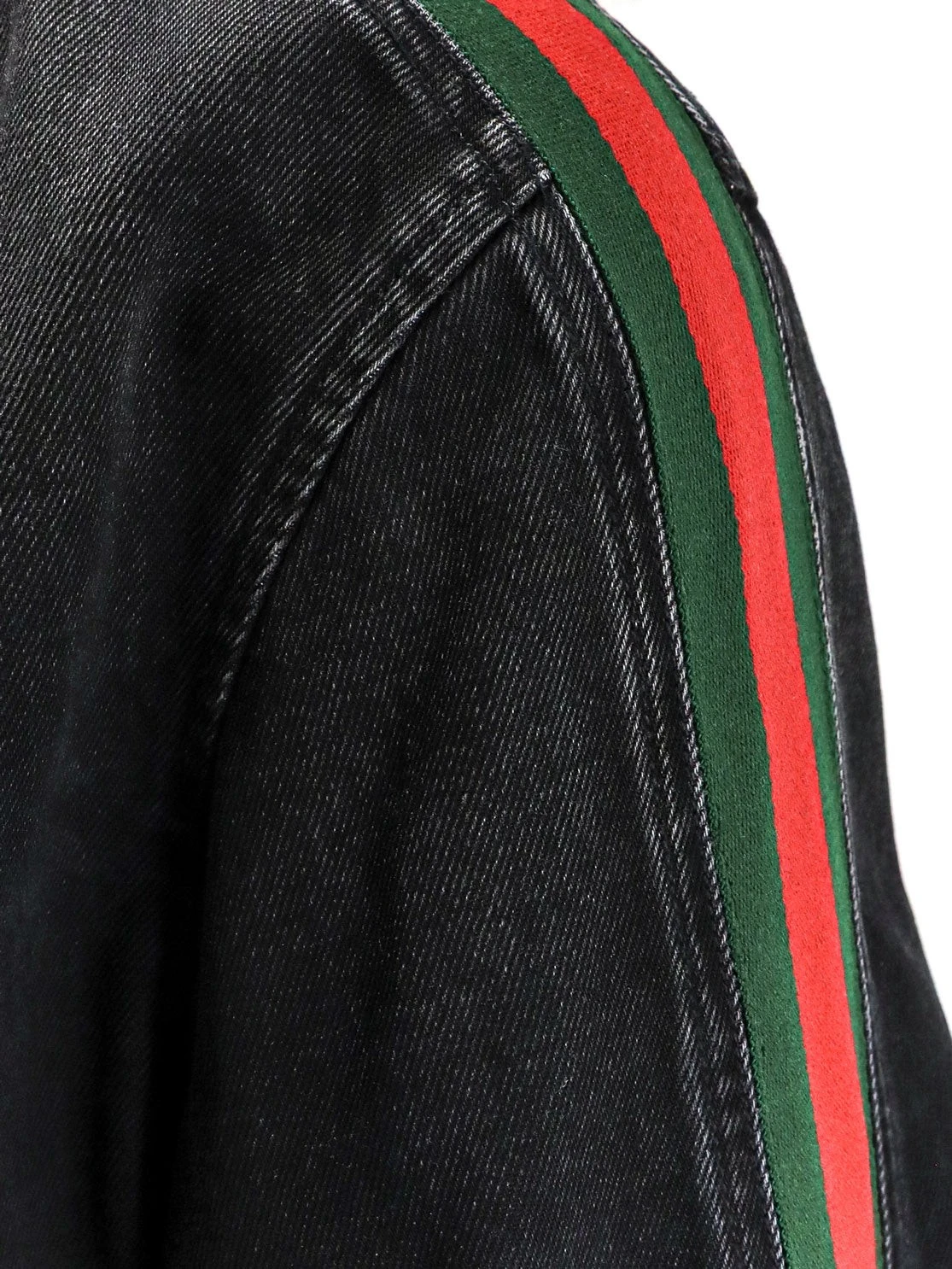 Black denim jacket certified cotton jacket with a faded effect.webp