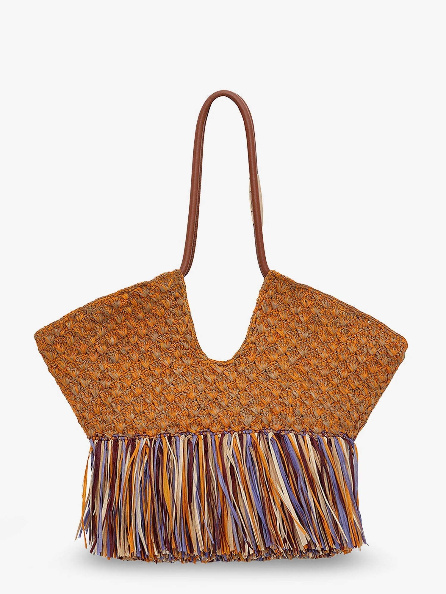 Golden Time rafia shoulder bag with fringe.webp
