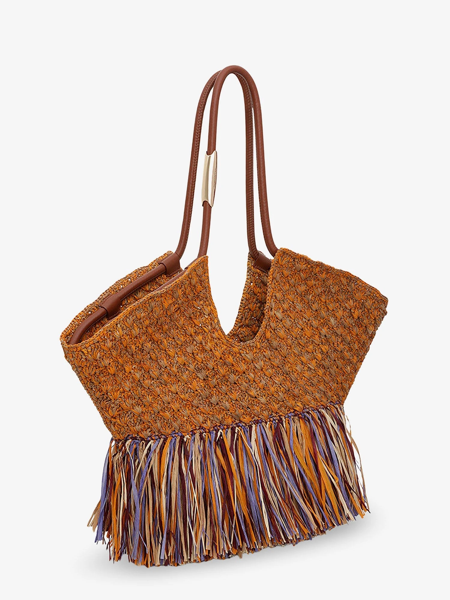 Golden Time rafia shoulder bag with fringe.webp