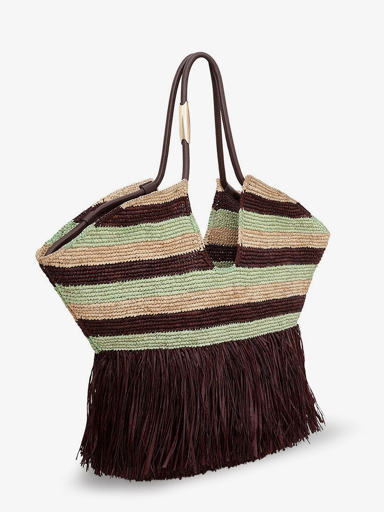 Golden Time rafia shoulder bag with fringe.webp