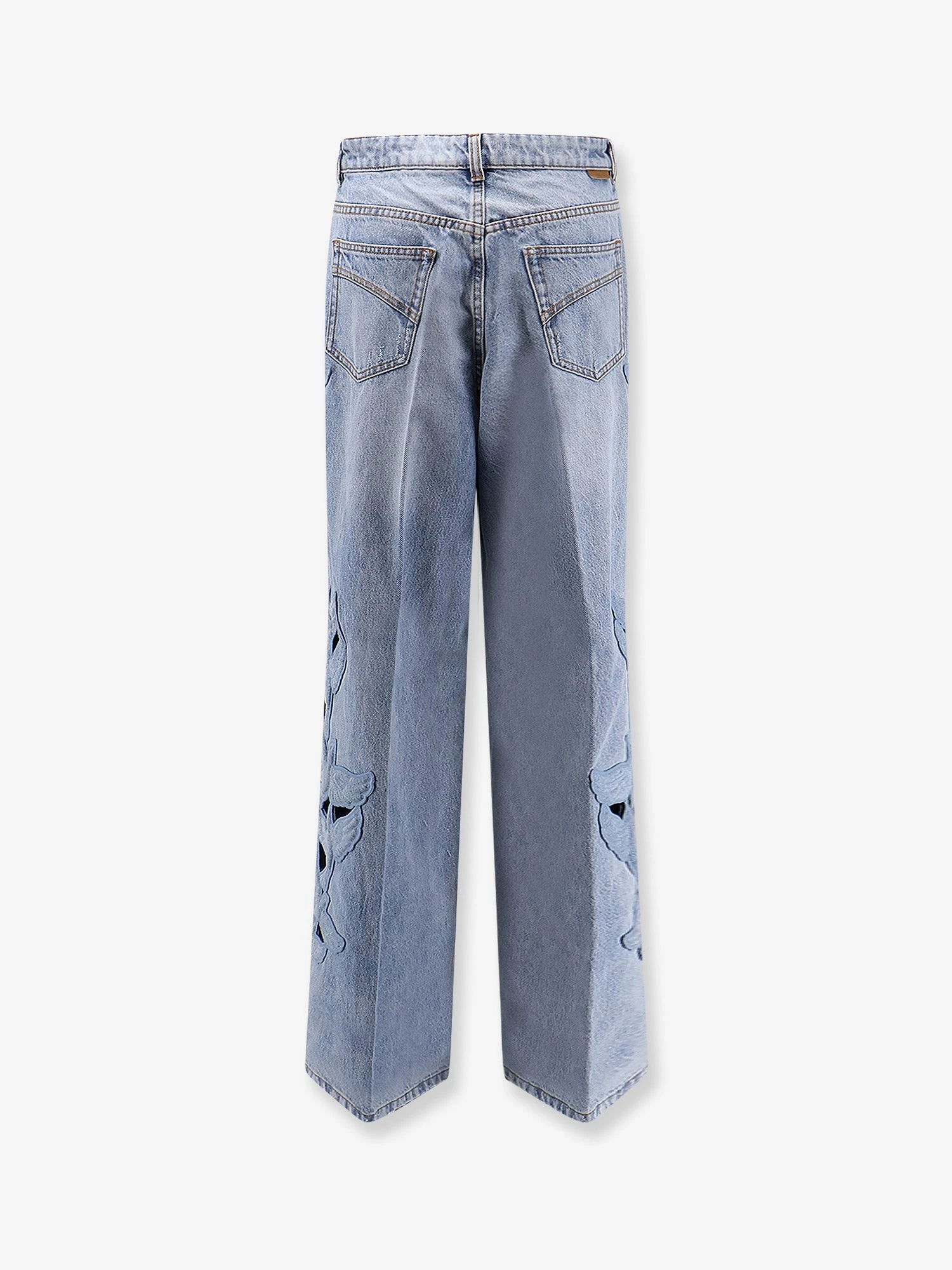 Alchemy Applique Relaxed Flare blue denim jeans.webp