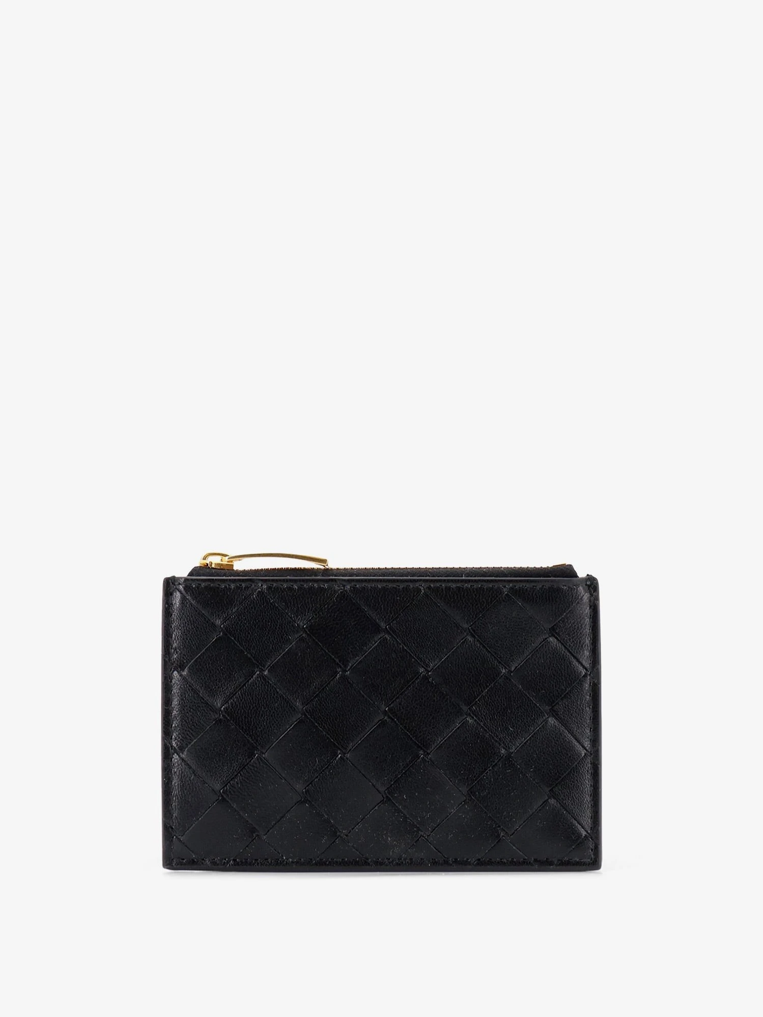 Leather card holder with Intrecciato motif.webp
