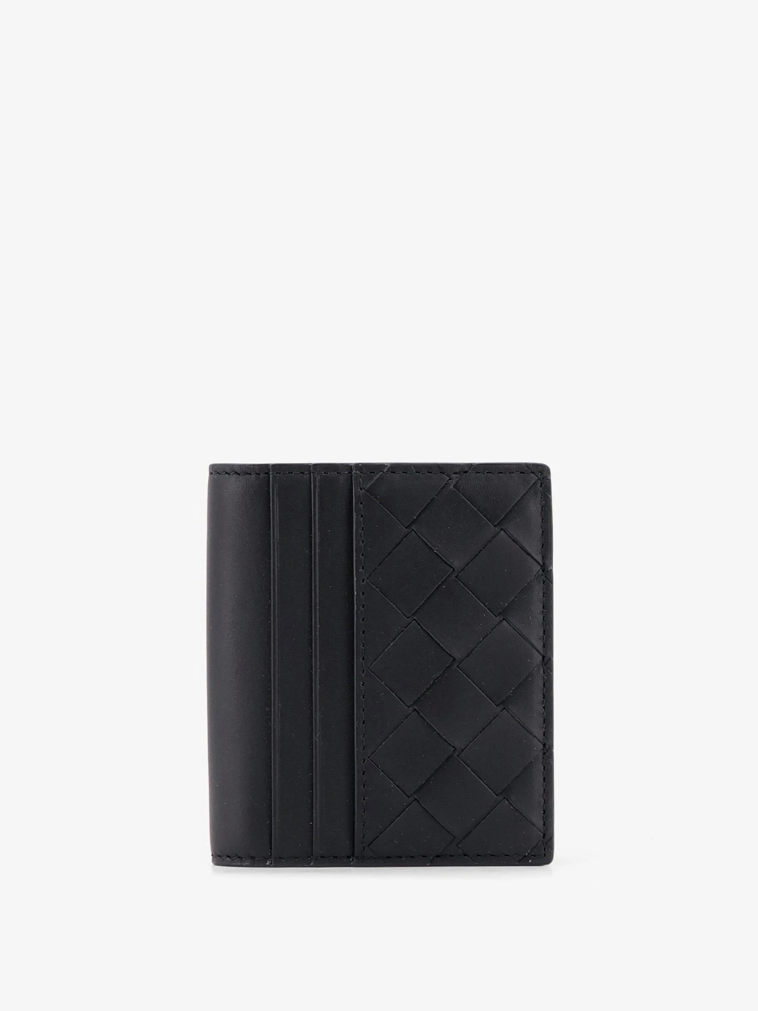 Leather card holder with Intrecciato motif.webp