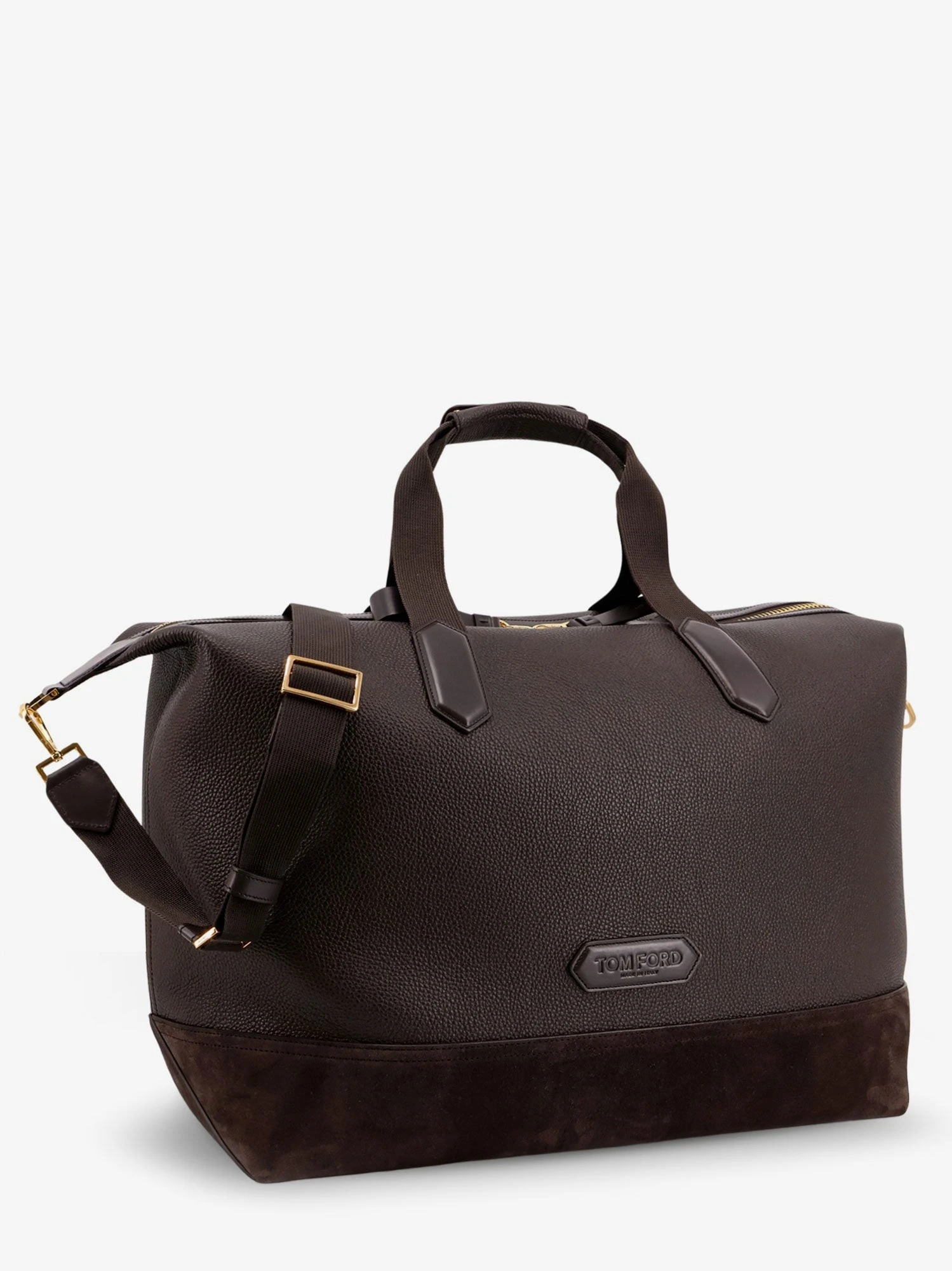 Leather travel bag with suede inserts