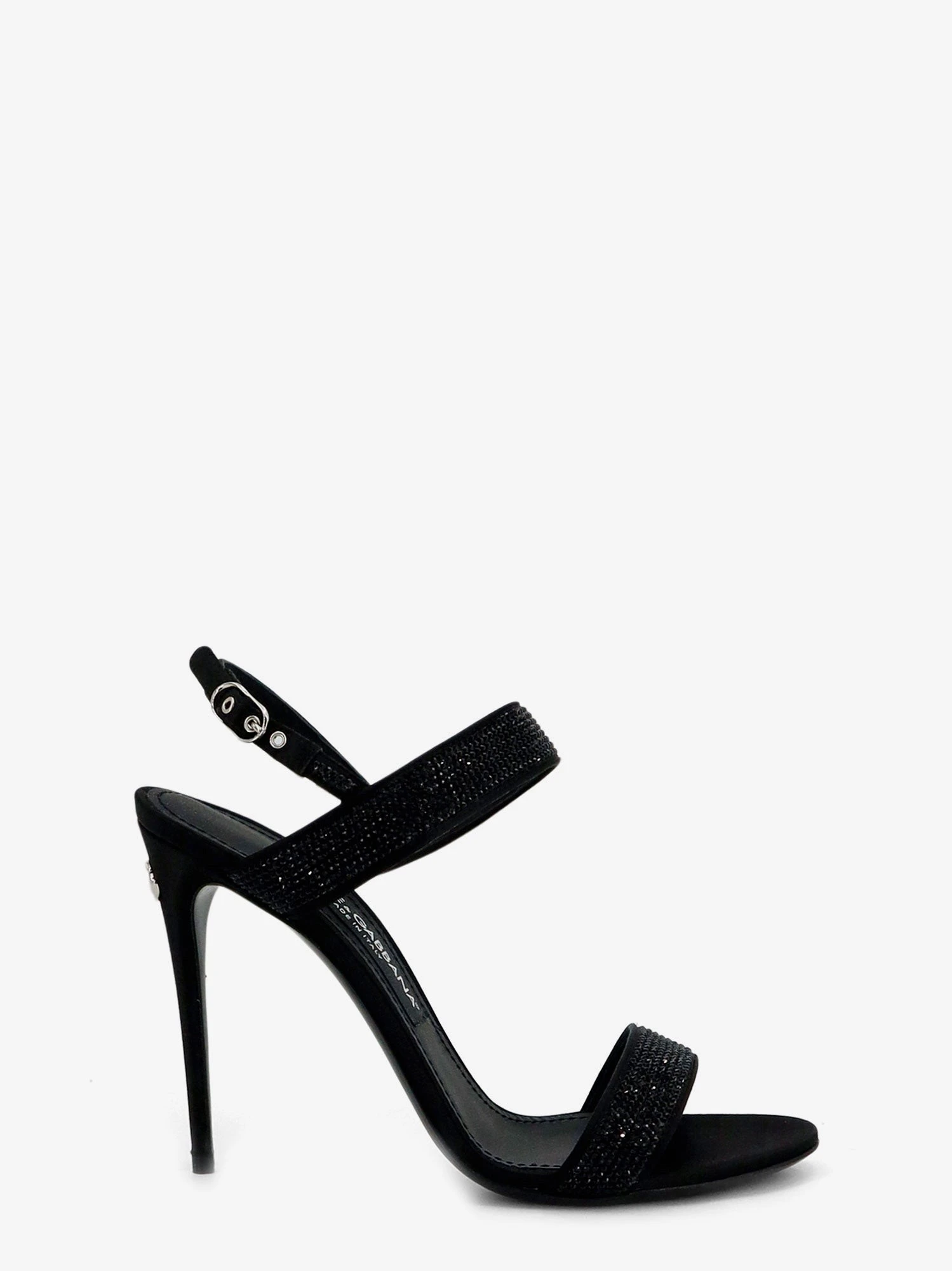 Satin sandals with all-over rhinestones.webp