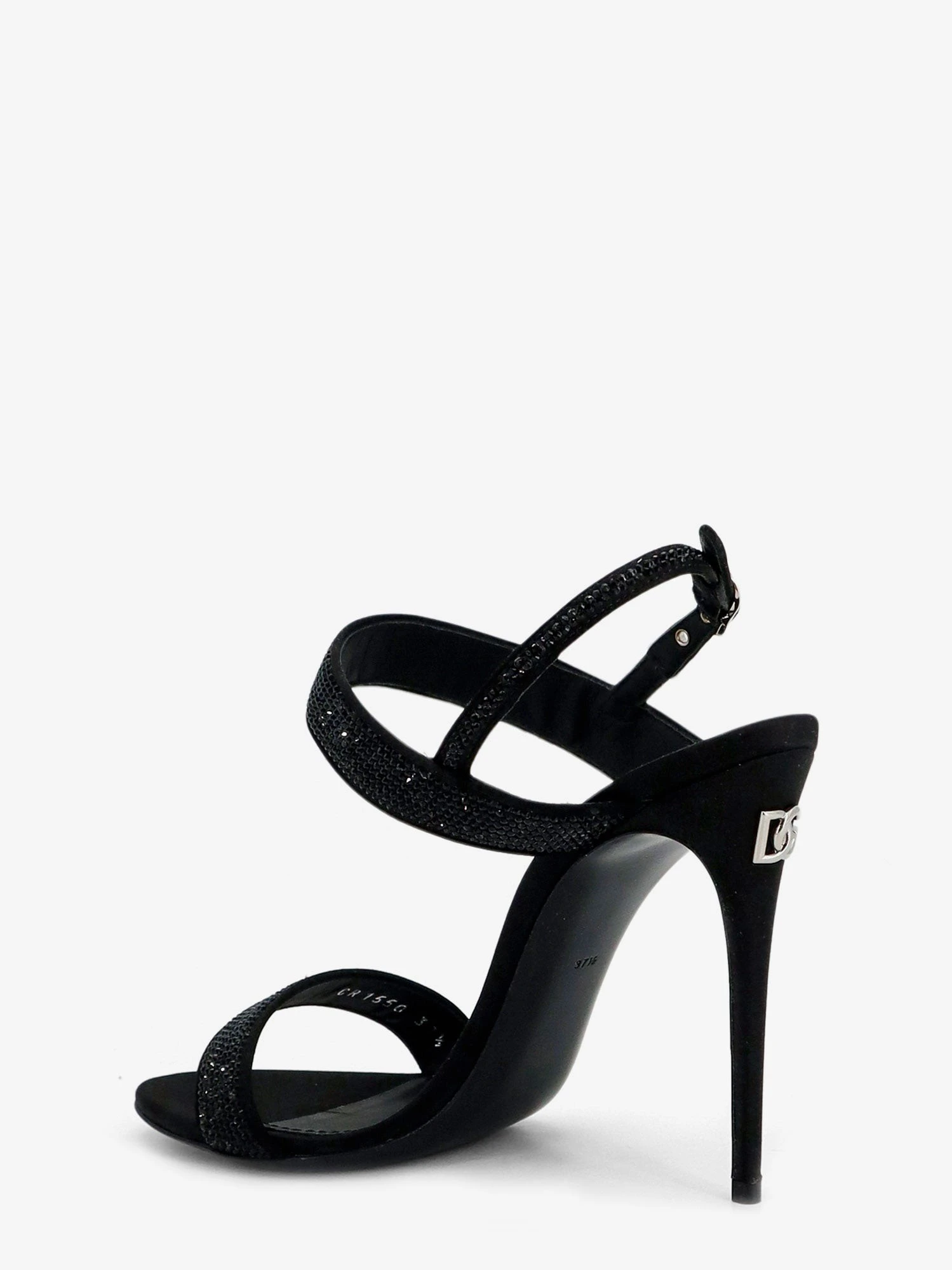 Satin sandals with all-over rhinestones.webp