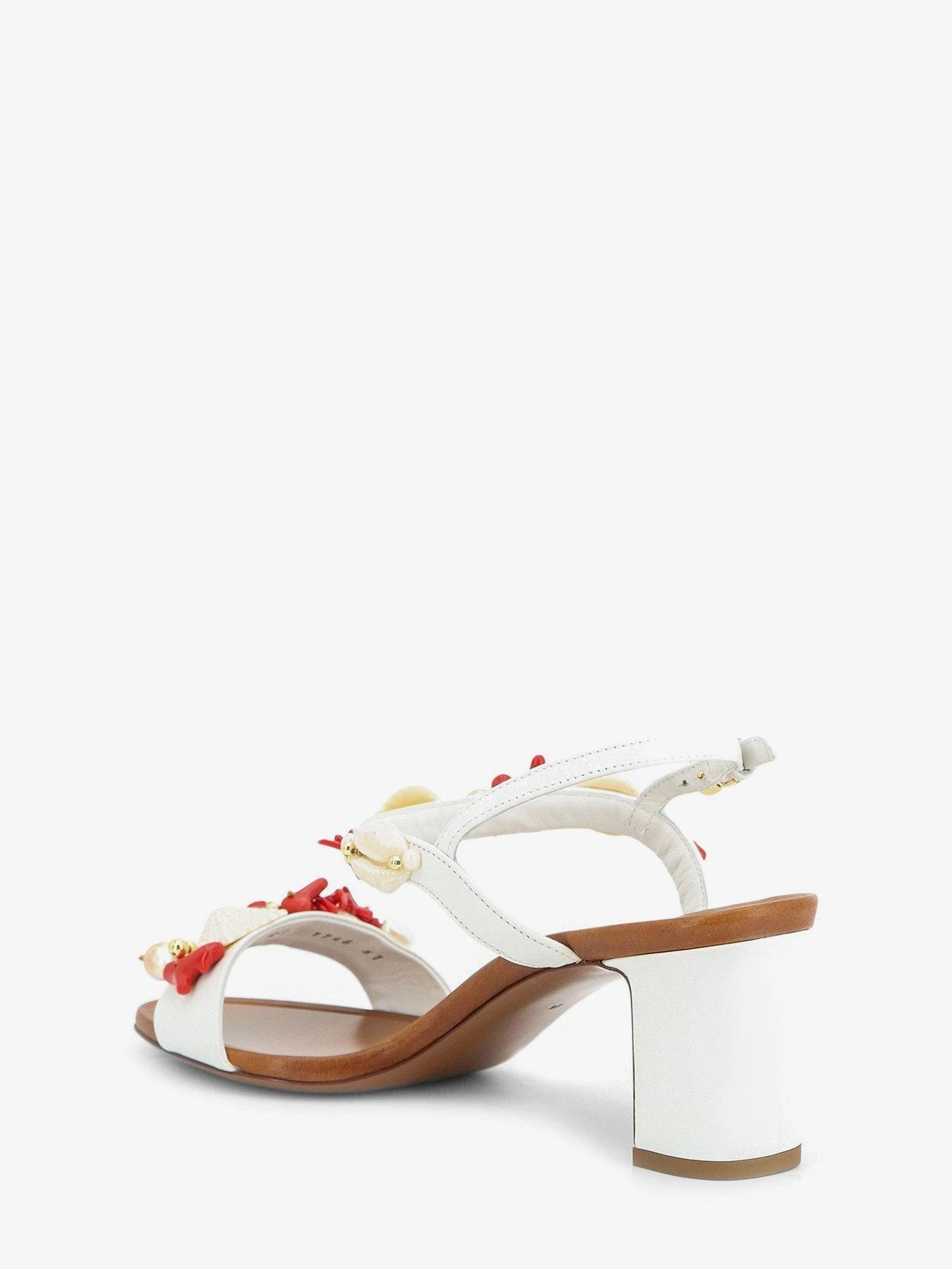 Leather sandals with sea coral details.webp