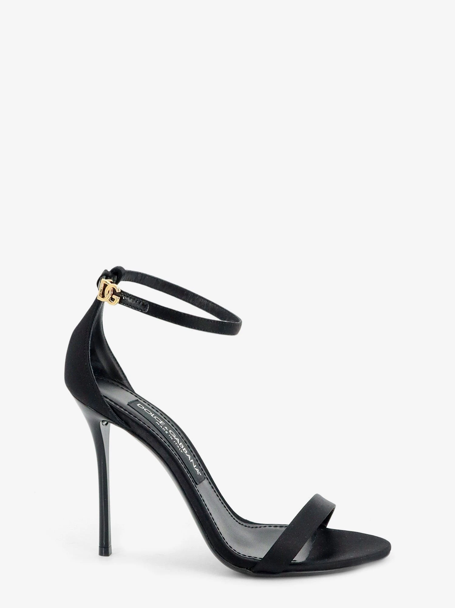 Satin sandals with metal DG logo.webp