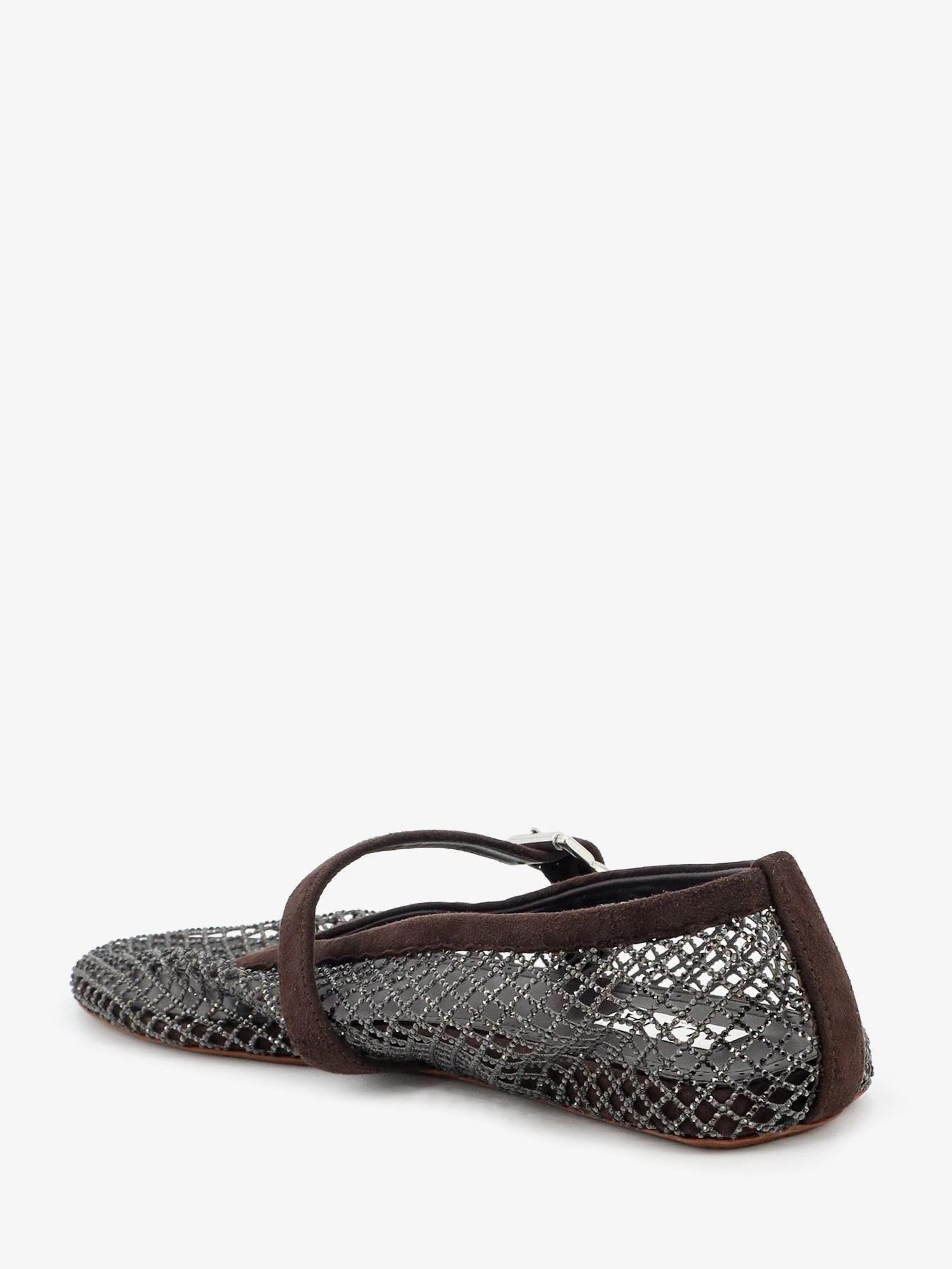 Flat mesh ballet flats with rhinestone detail.webp
