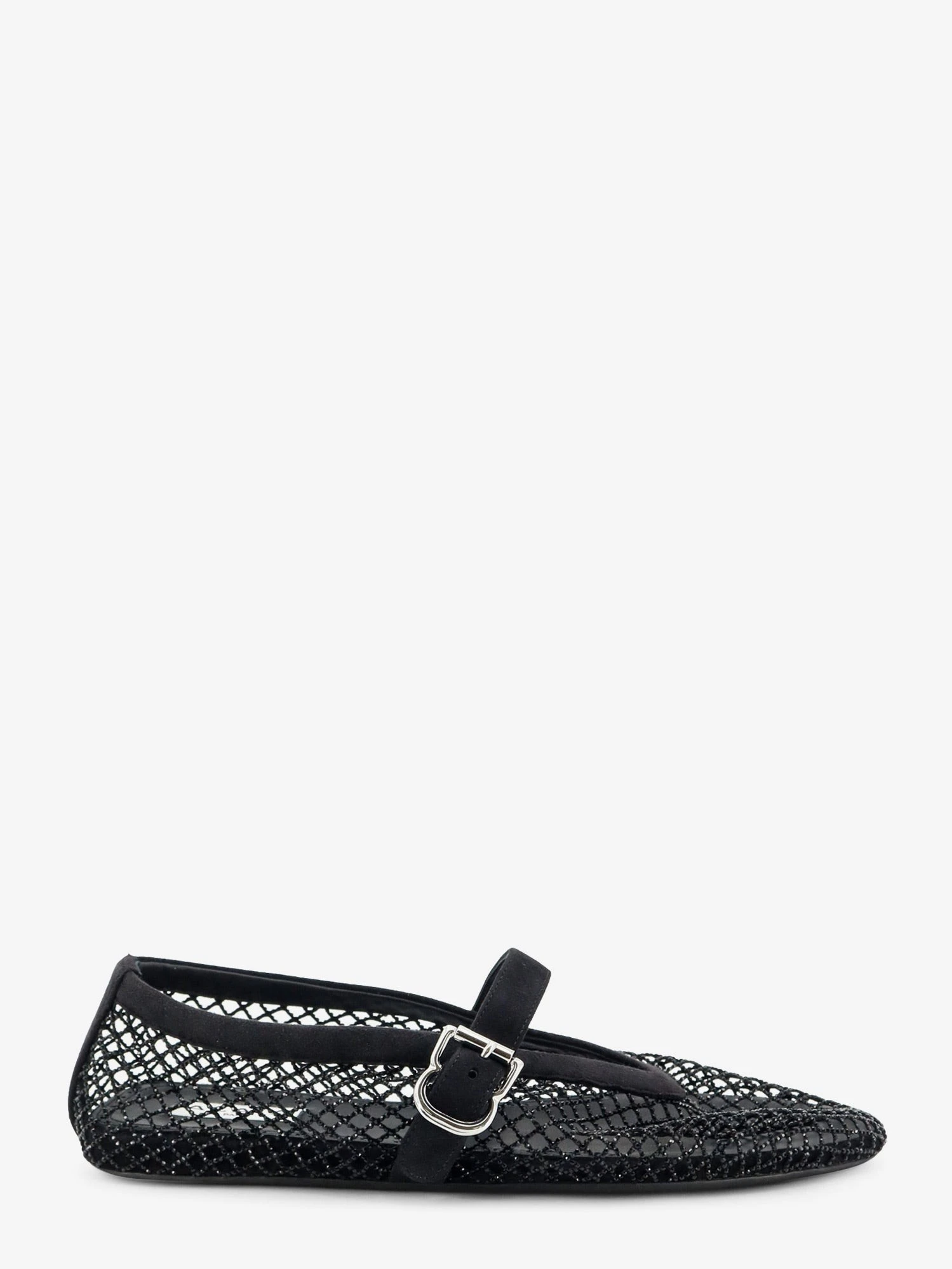 Flat mesh ballet flats with rhinestone detail.webp