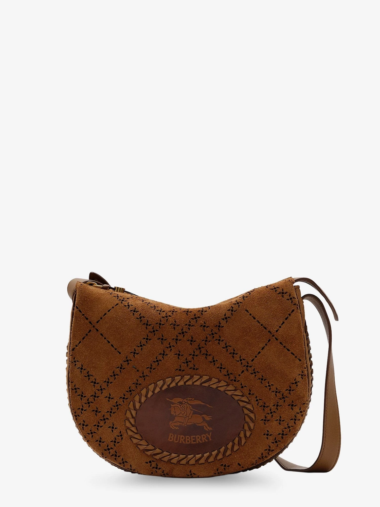 Tavistock suede crossbody bag with perforated pattern.webp
