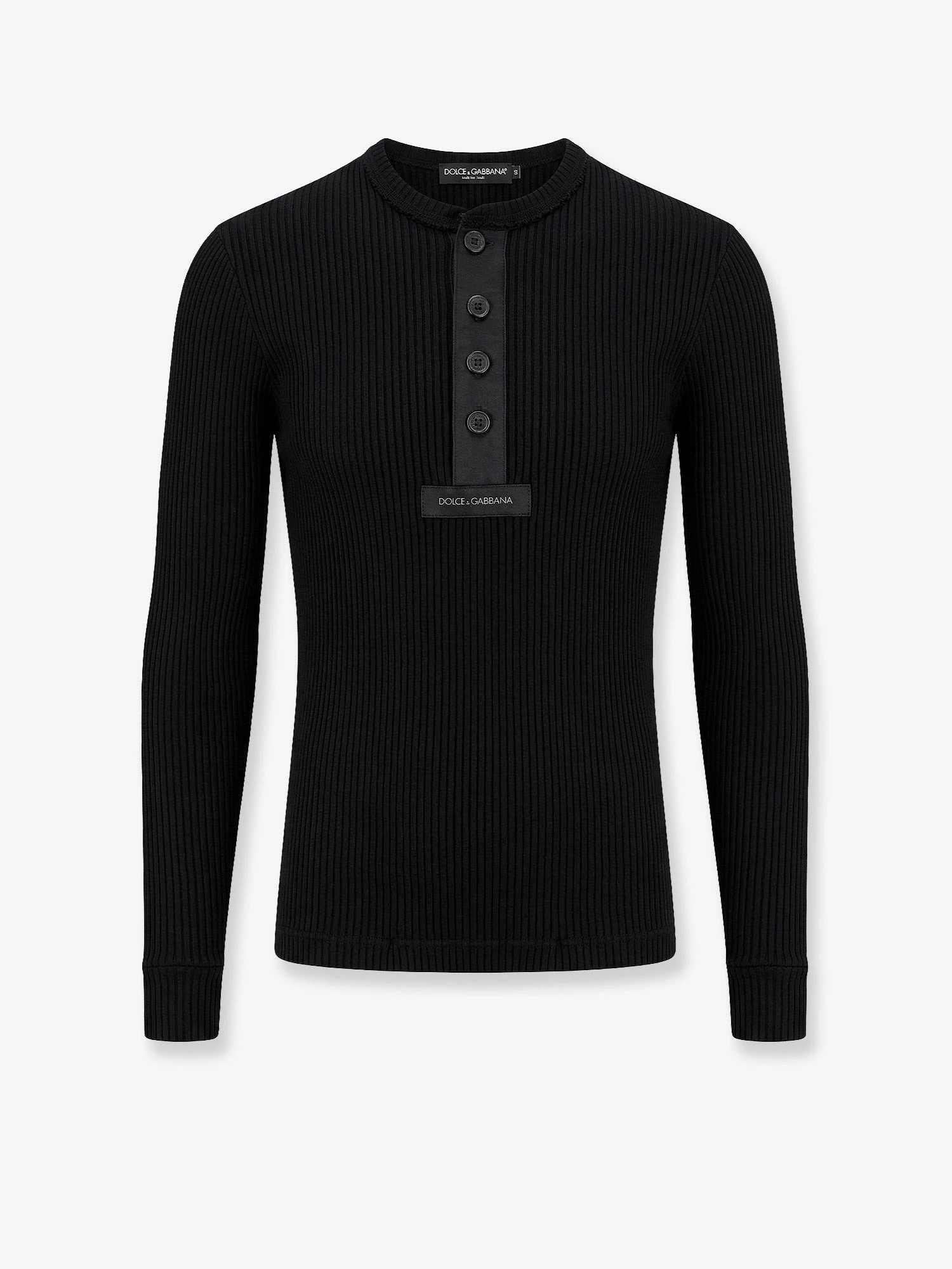 Ribbed cotton sweater with metal logo on the front.webp