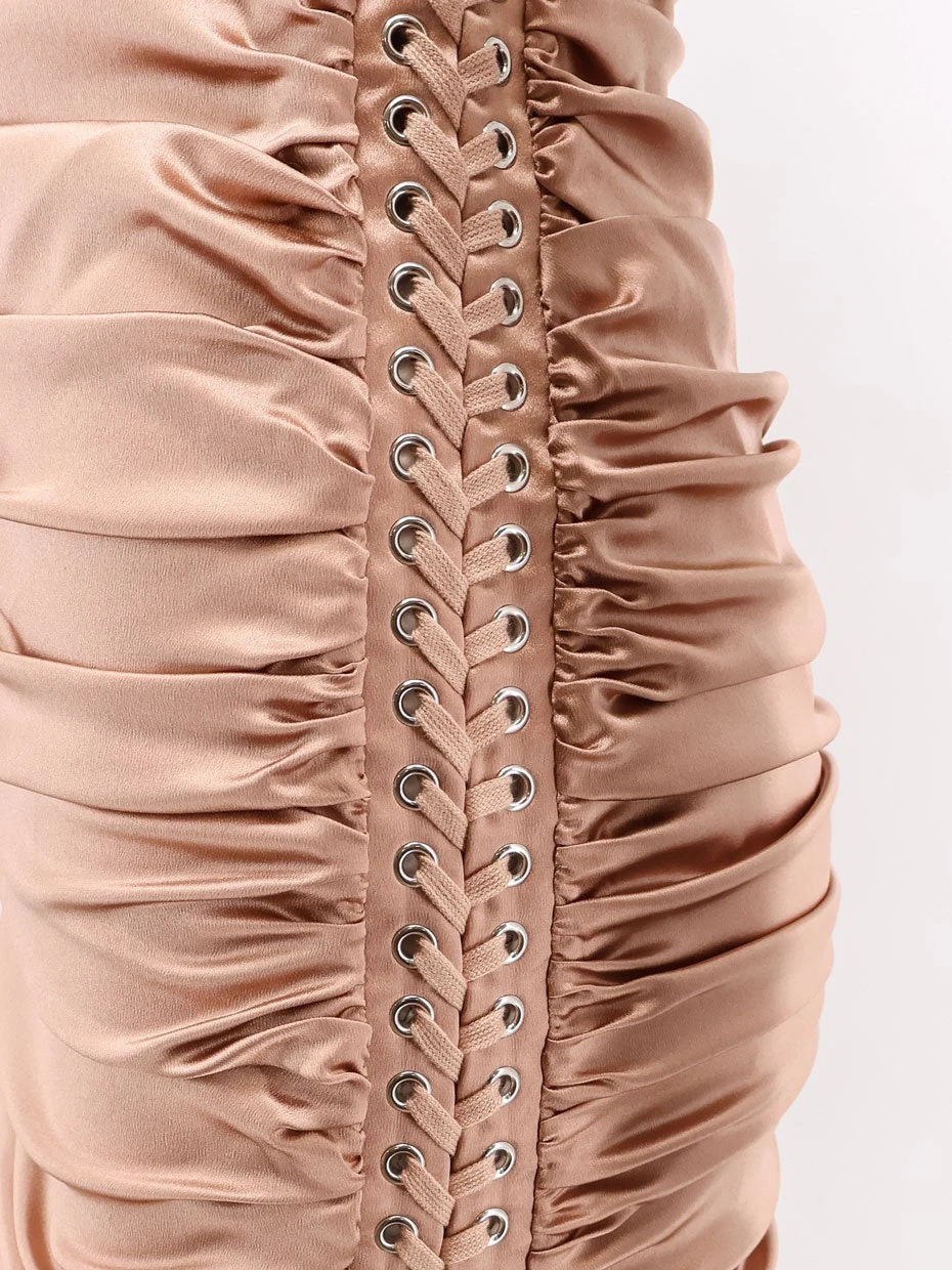 Stretch silk dress with lateral drawstring.webp