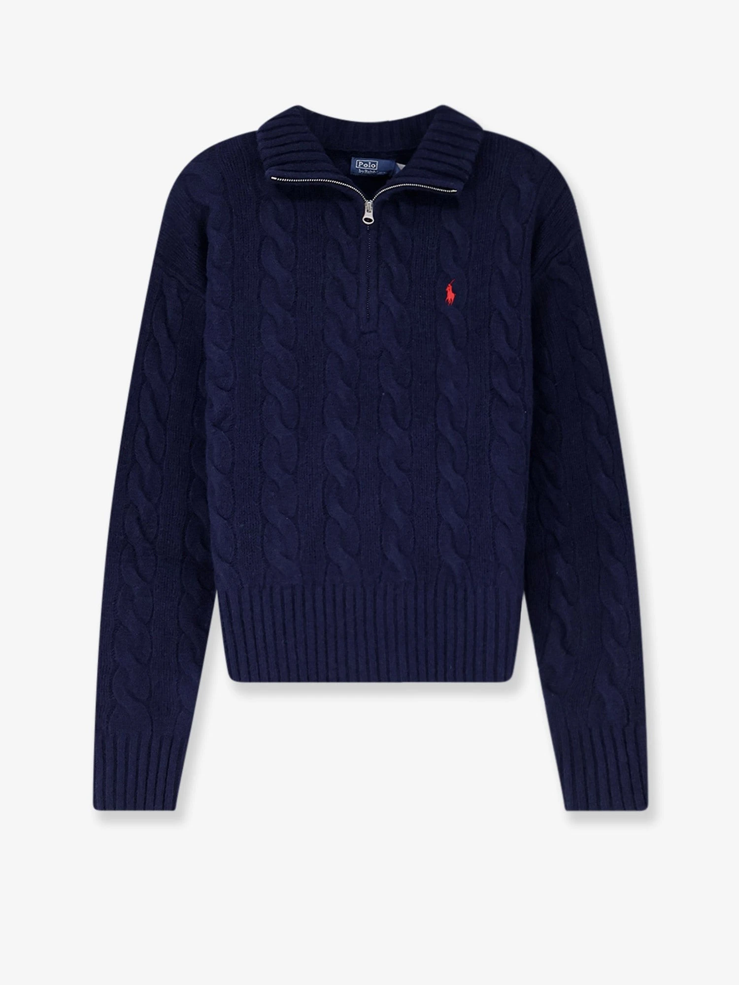 Wool and cashmere blend sweater with contrasting embroidered logo.webp