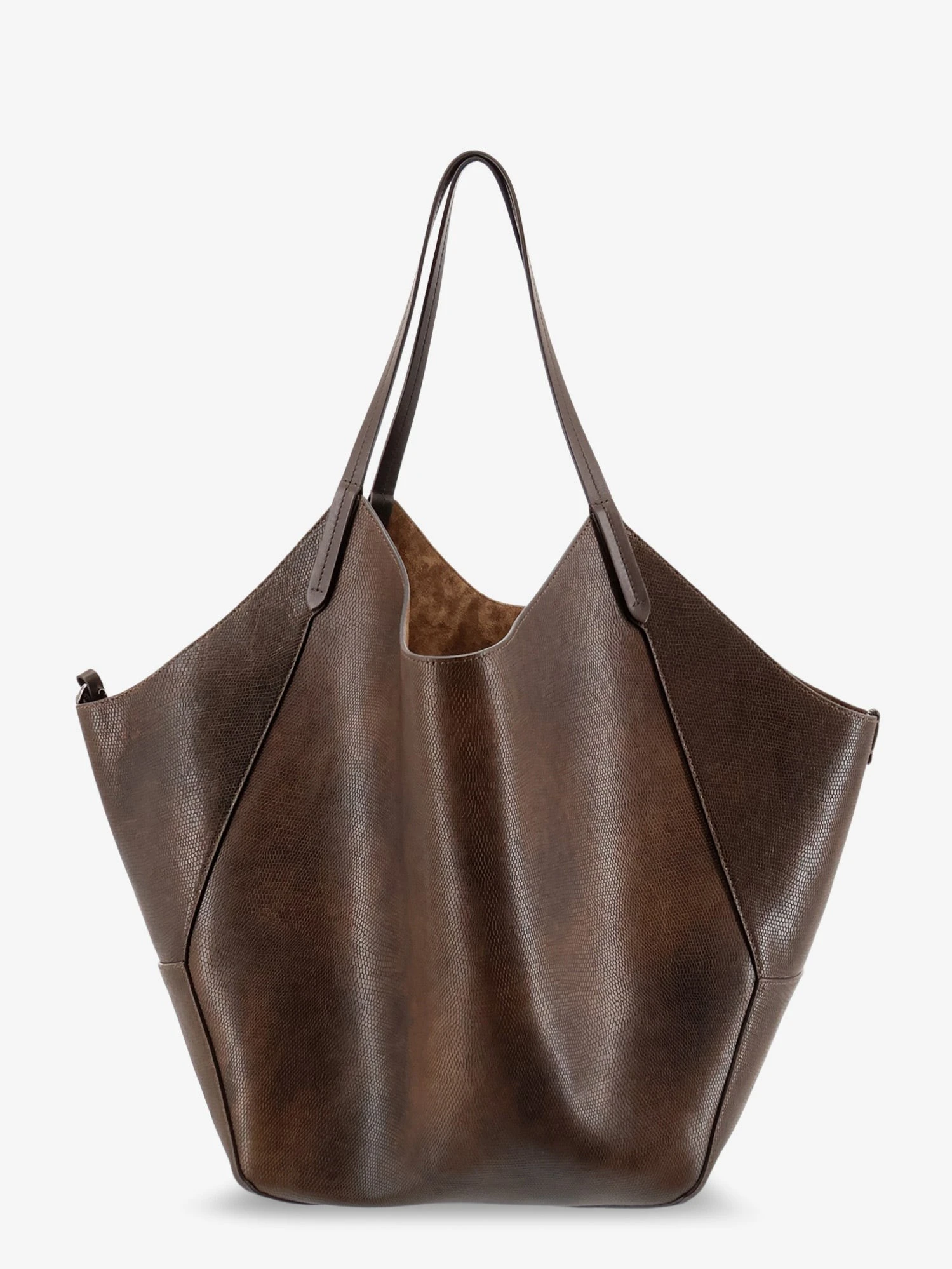 Leather shopping bag with side Monili detail.webp