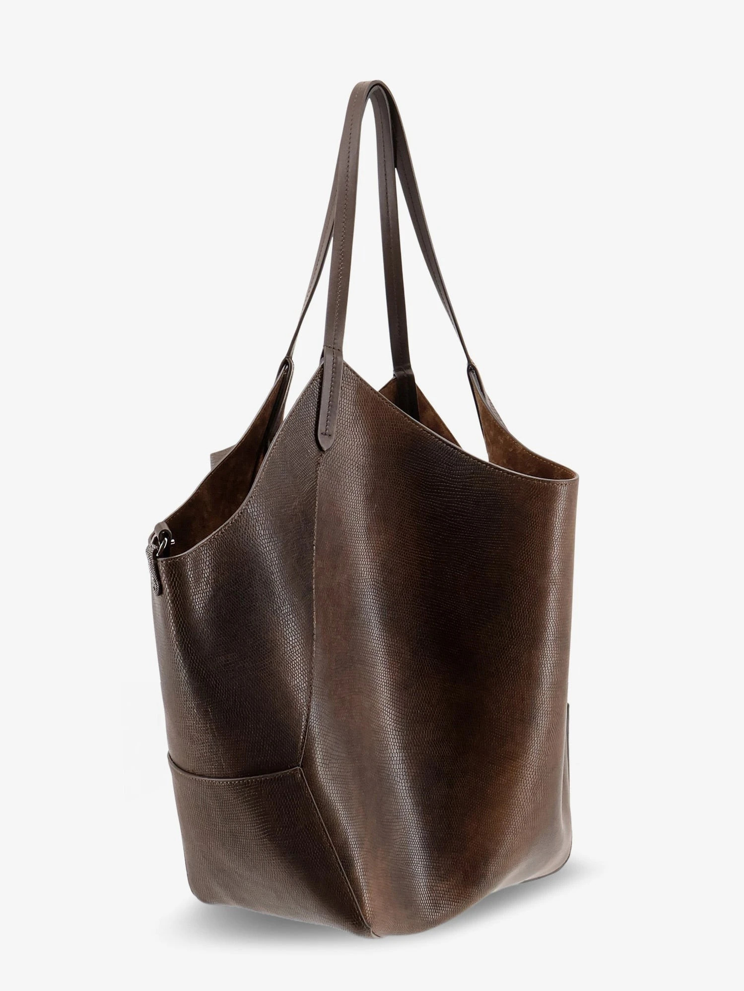 Leather shopping bag with side Monili detail.webp