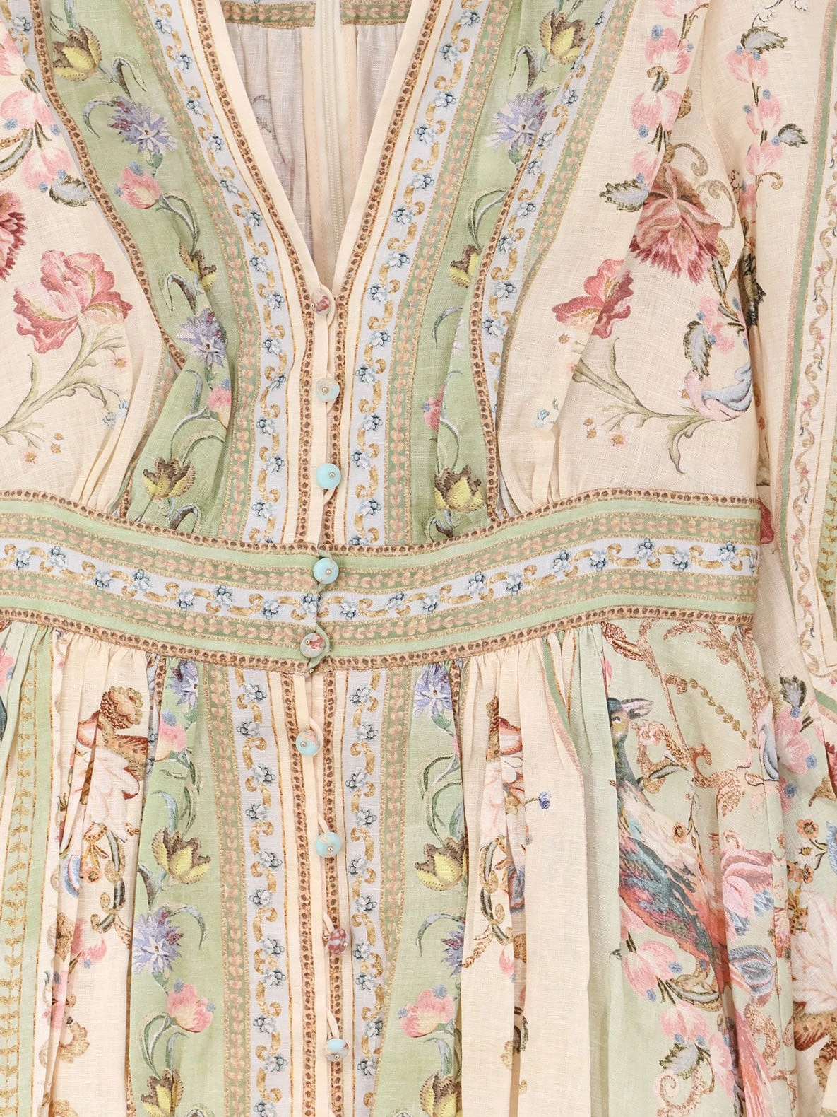 Roselight Plunge Tapestry Print Linen Dress.webp