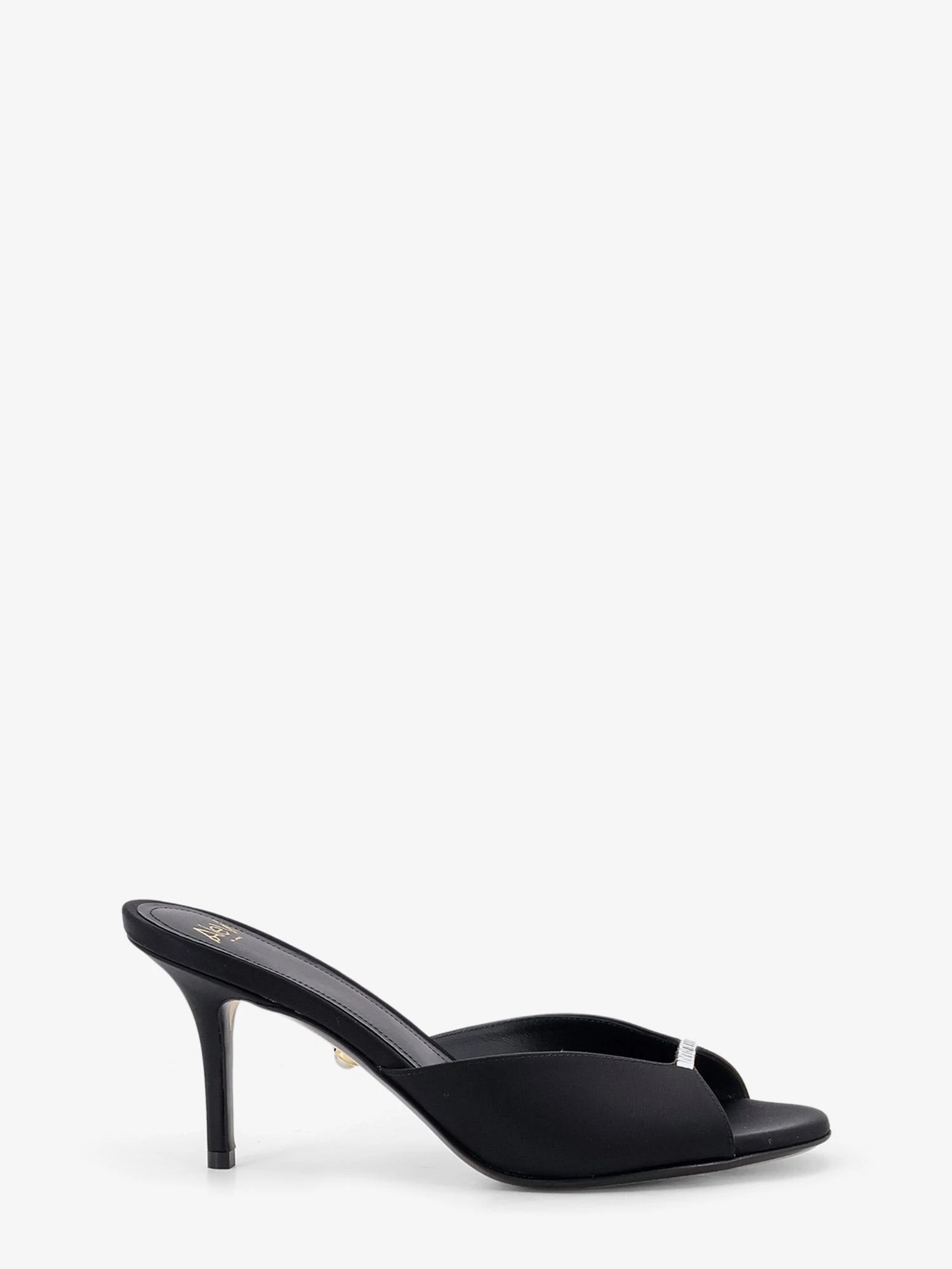 Luana satin sandals with rhinestone detail on the front.webp