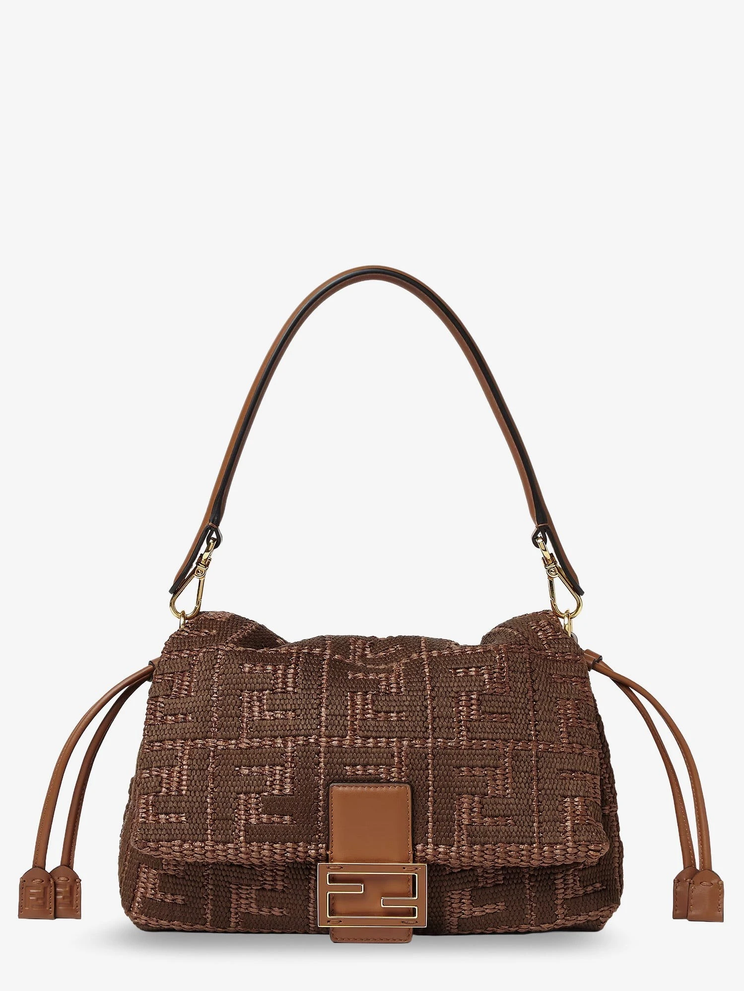 Mamma Baguette Medium Raffia Handbag with FF Embroidery.webp