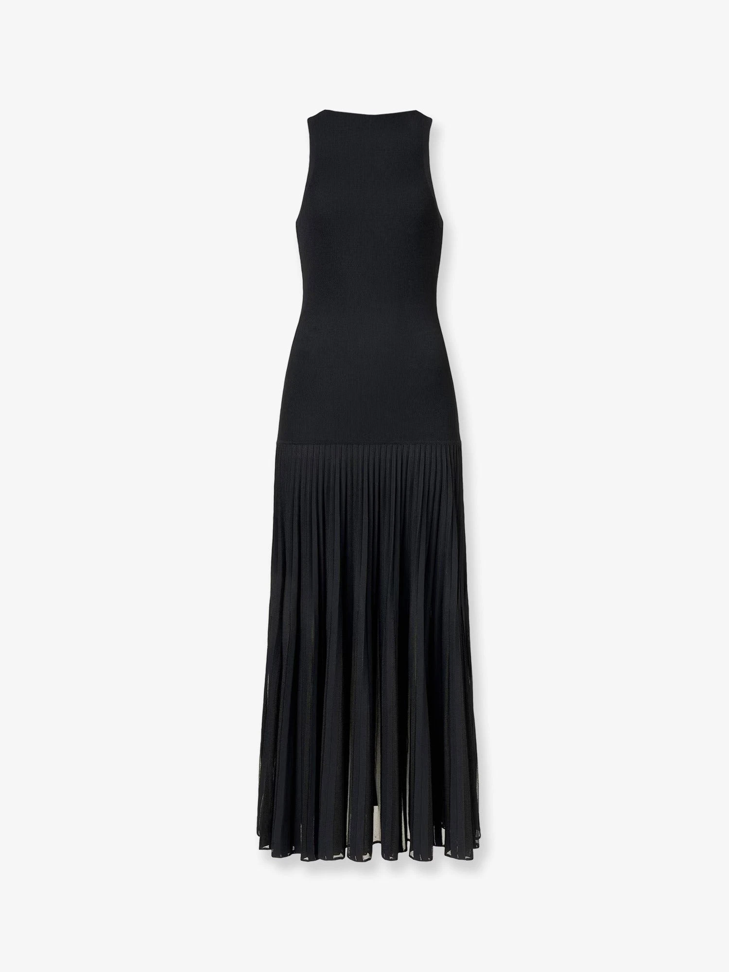 Long pleated viscose blend dress.webp