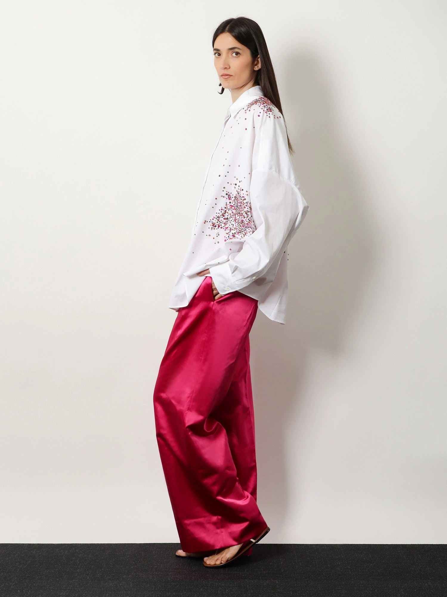 Casia cotton shirt with multicolored sequin detail.webp