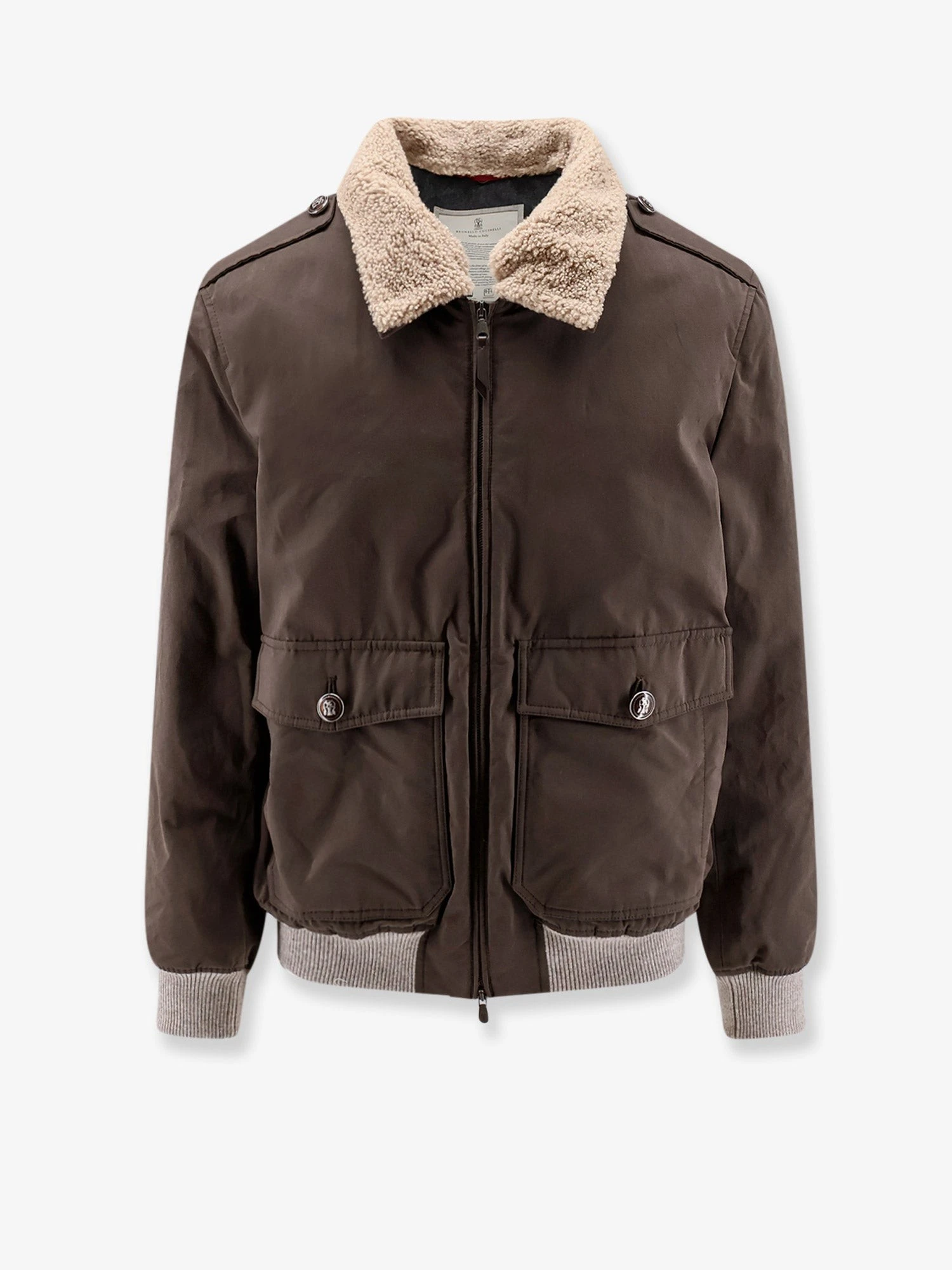 Cotton blend jacket with fur collar.webp