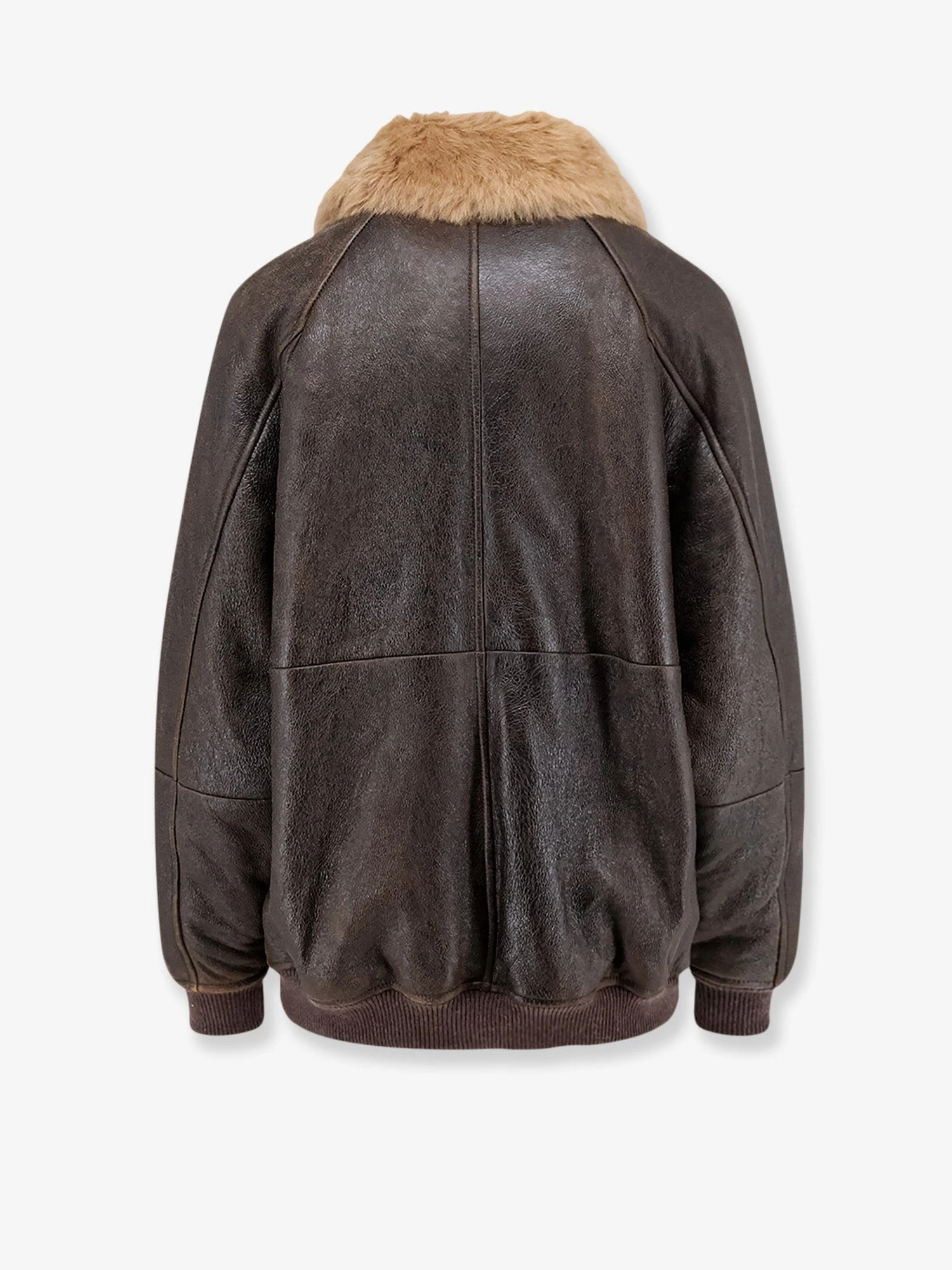 Leather jacket with shearling collar.webp
