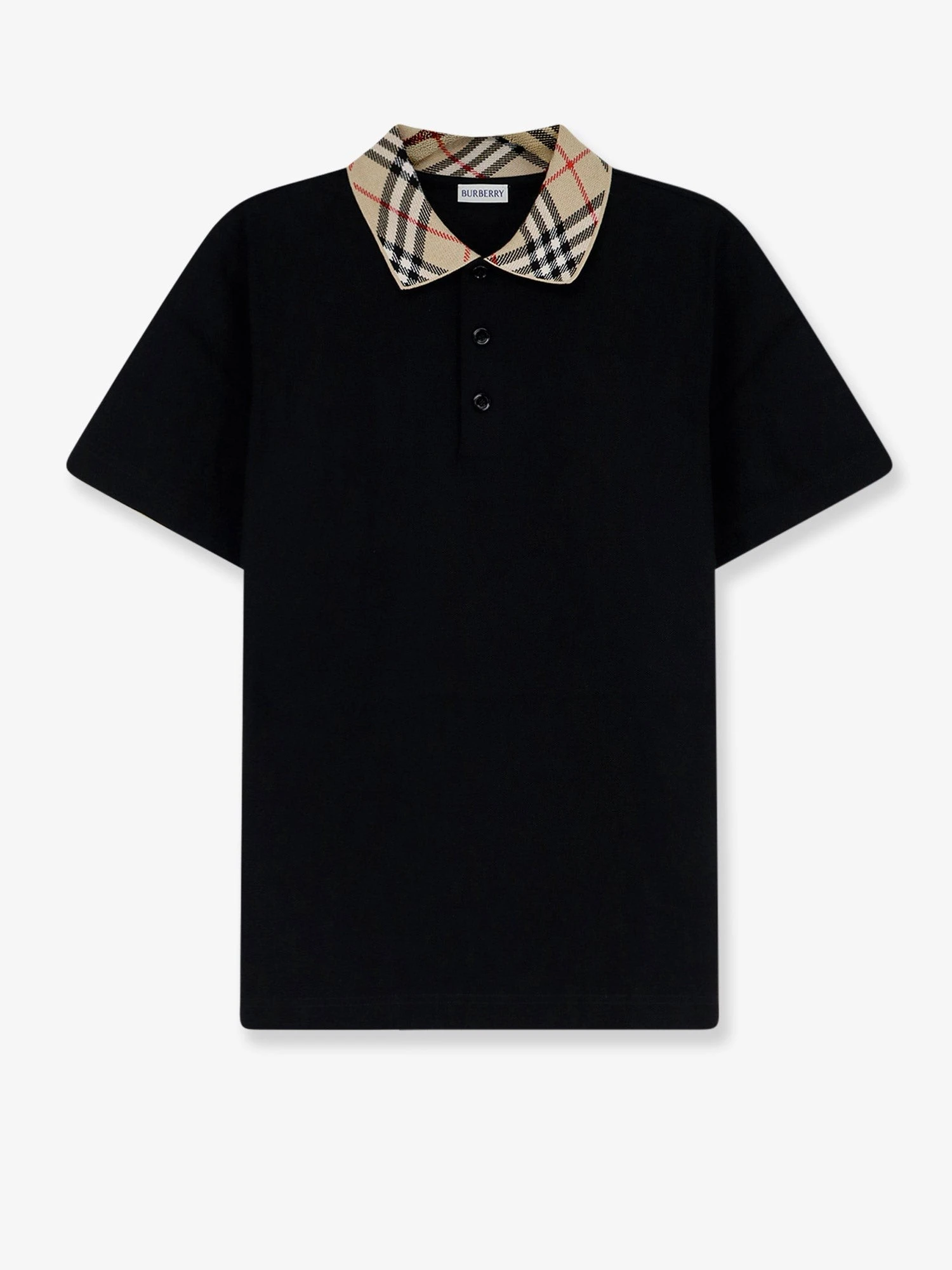 Cotton polo shirt with check collar detail.webp