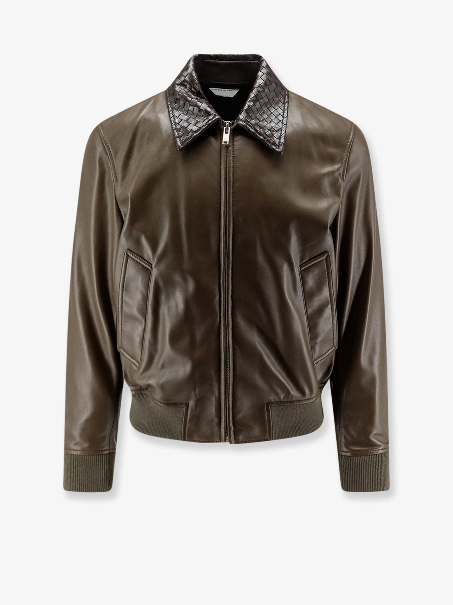Leather Jacket with Ibntrecciato detail.webp