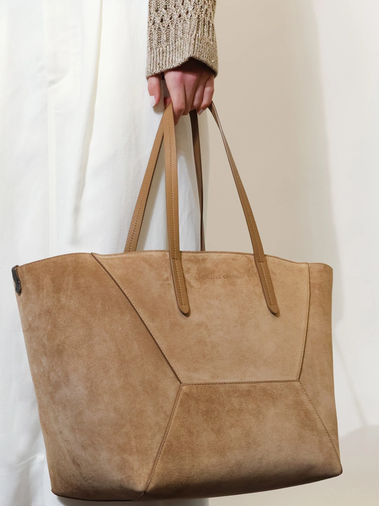 BC Duo suede shoulder bag with engraved logo.webp