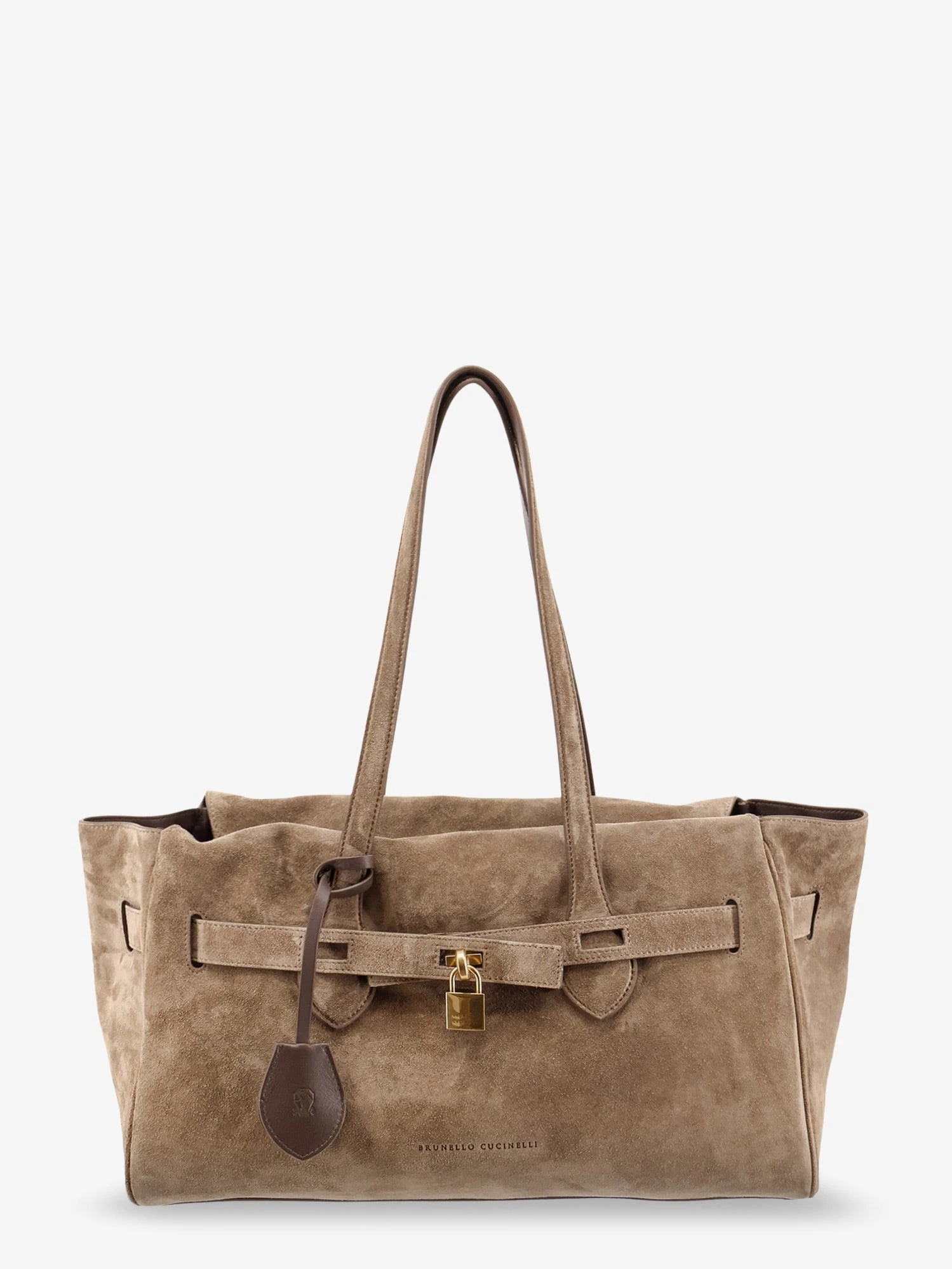 Suede shoulder bag with logo padlock detail.webp