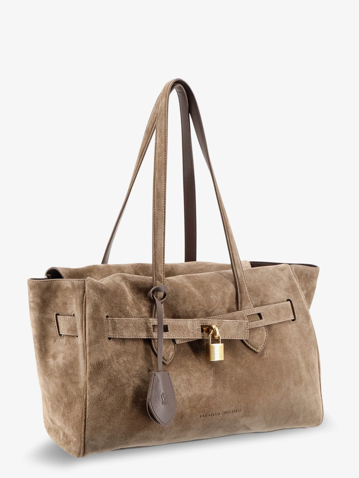 Suede shoulder bag with logo padlock detail.webp