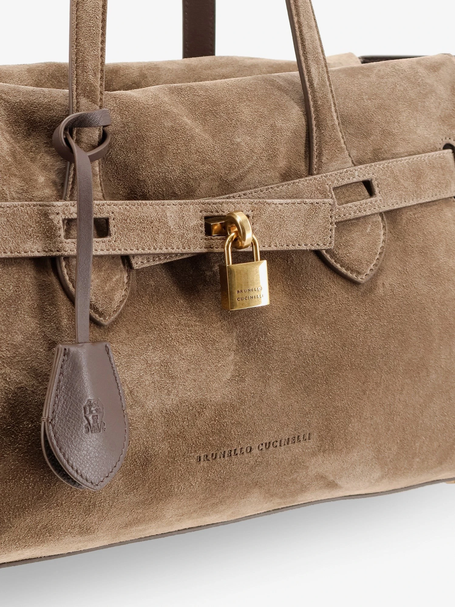 Suede shoulder bag with logo padlock detail.webp