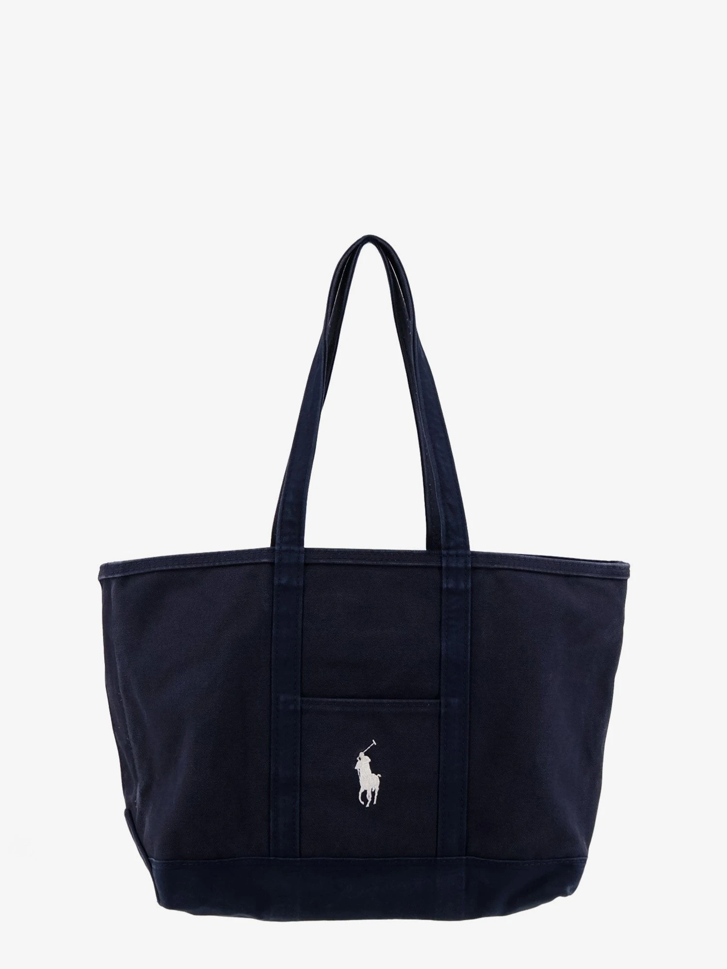Denim shoulder bag with embroidered logo on the front