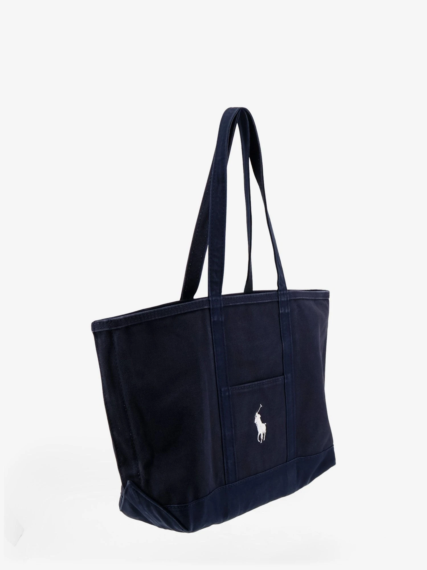 Denim shoulder bag with embroidered logo on the front