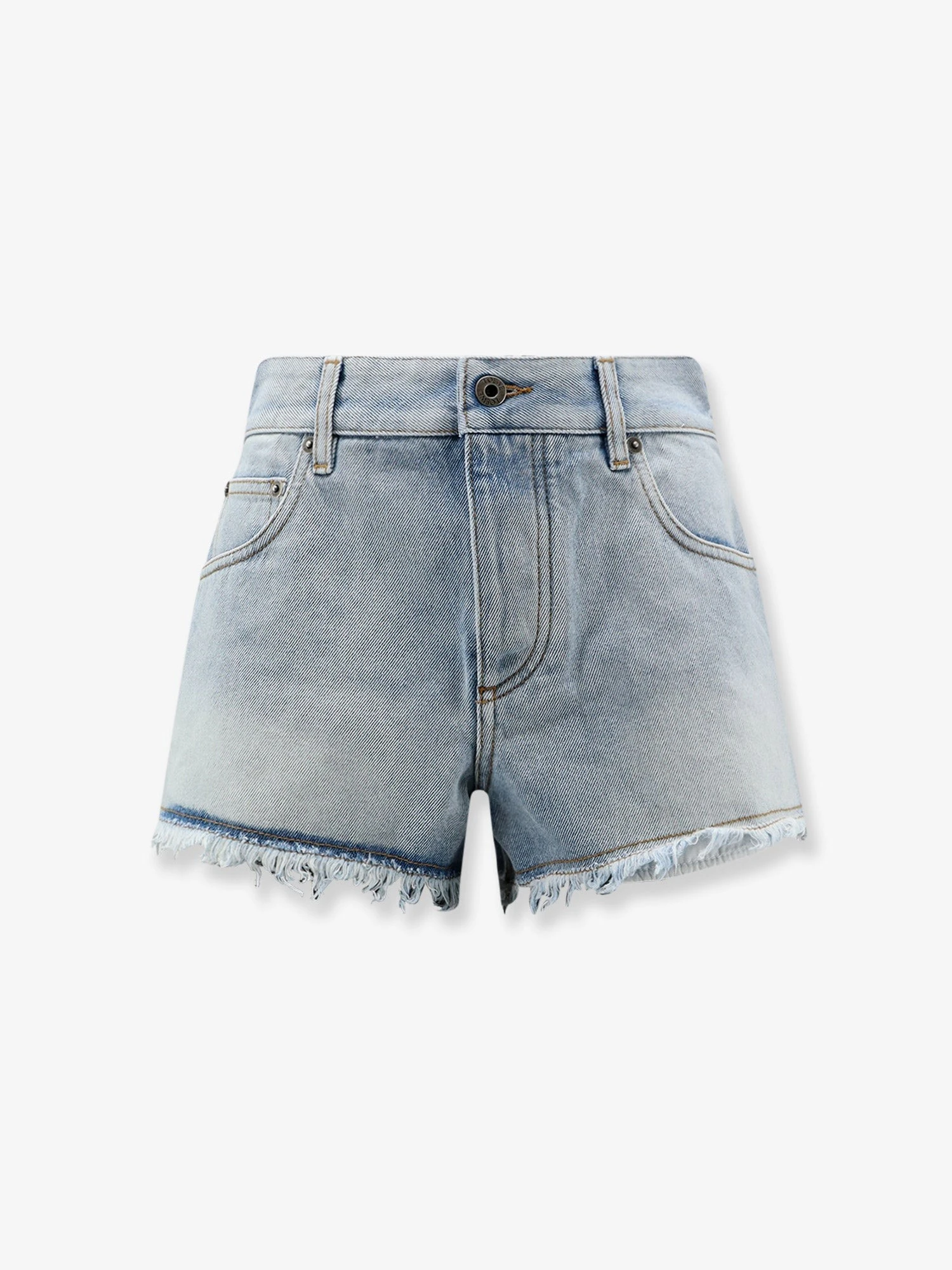 Paula's Ibiza-Blue denim bermuda shorts with frayed edges.webp