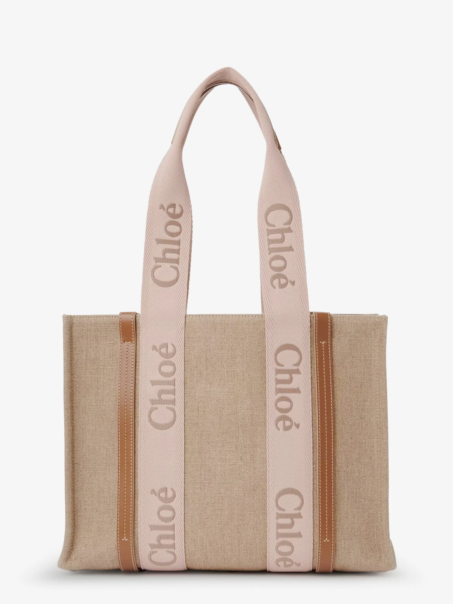 Woody linen shoulder bag with front embroidered logo.webp