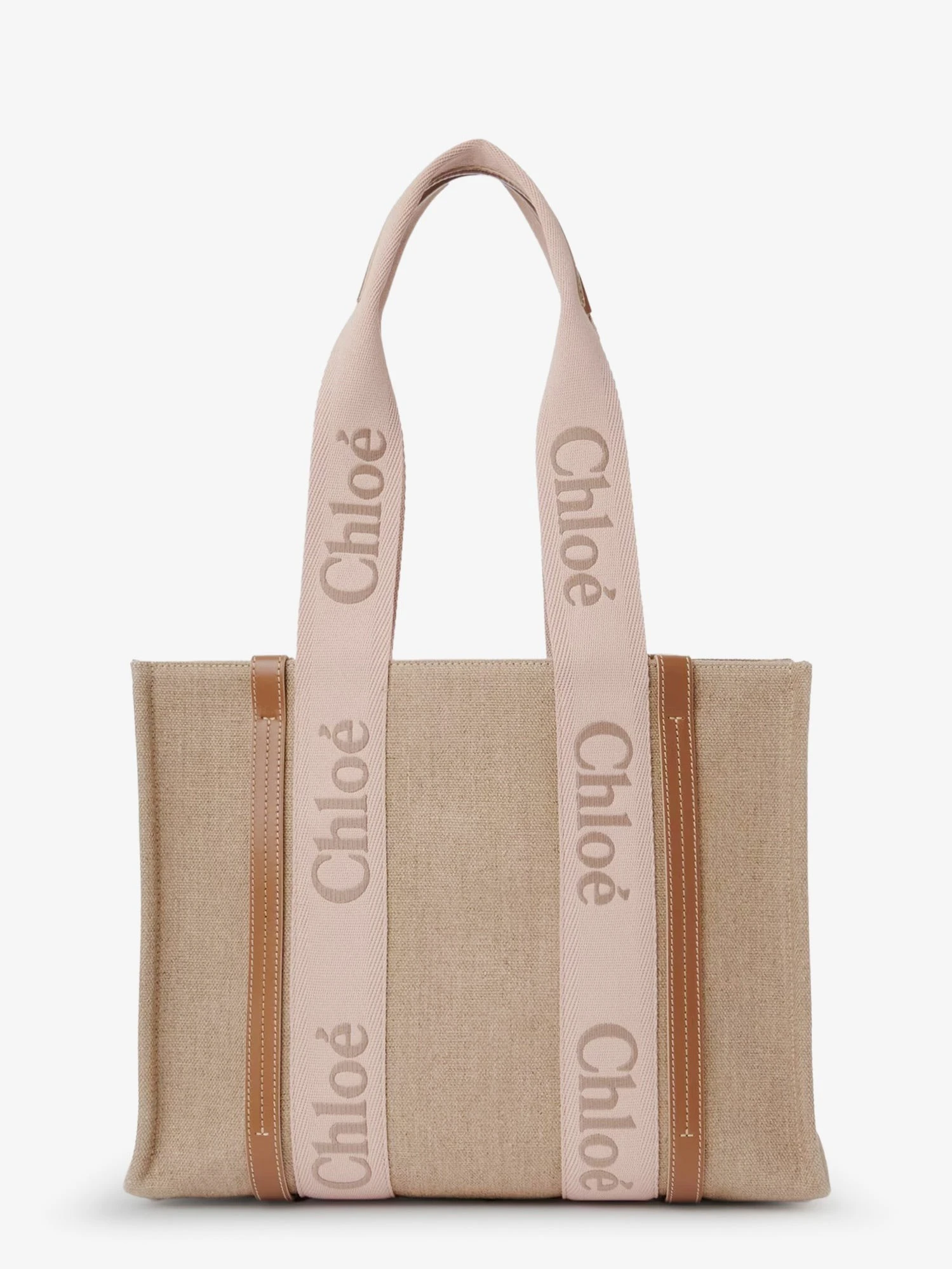 Woody linen shoulder bag with front embroidered logo.webp