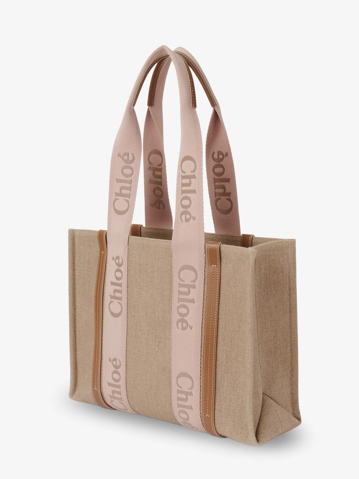 Woody linen shoulder bag with front embroidered logo.webp