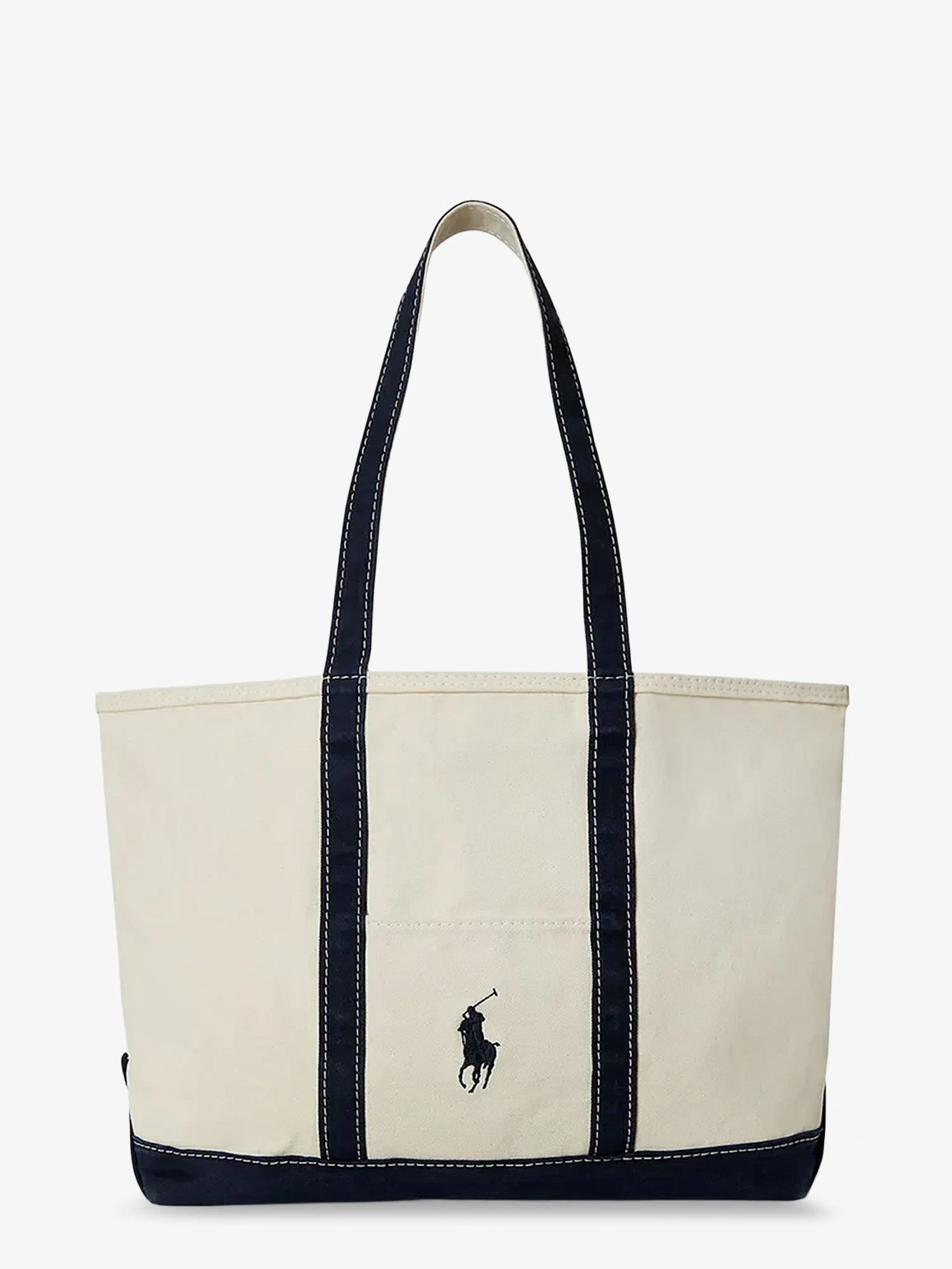 Denim shoulder bag with embroidered logo on the front