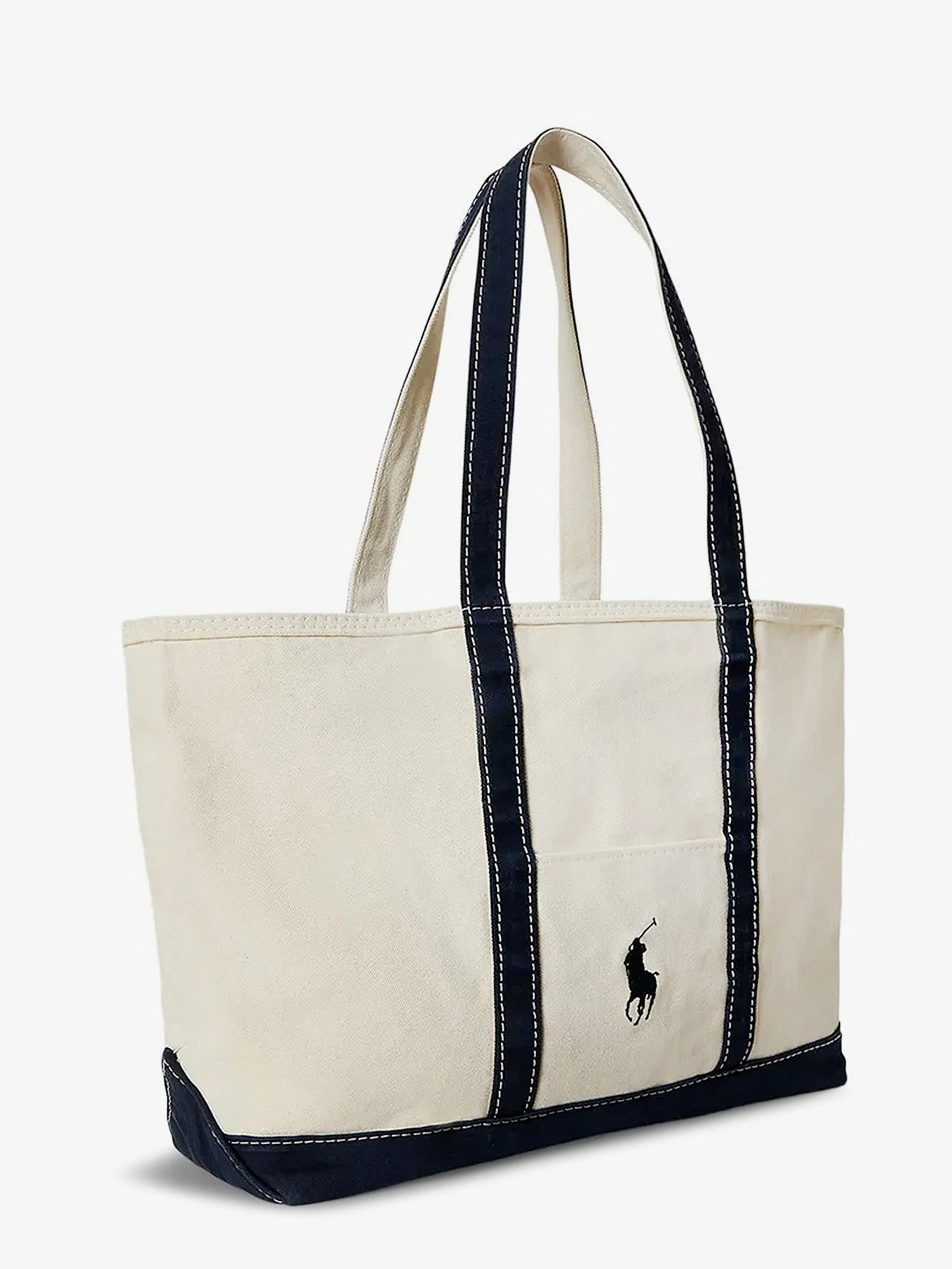 Denim shoulder bag with embroidered logo on the front