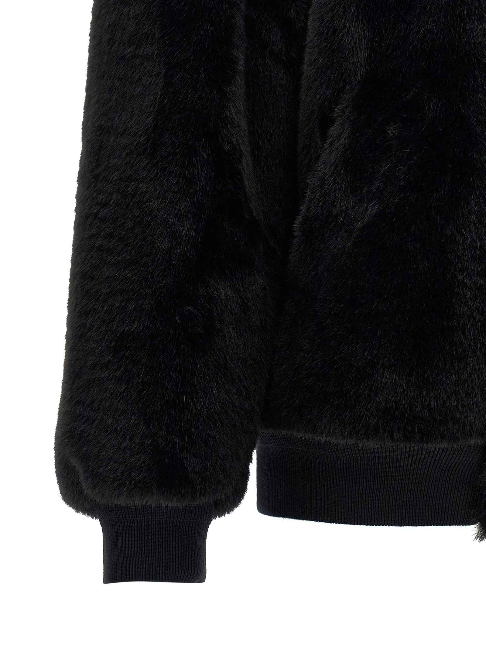 Eco-fur and Re-Nylon reversible bomber jacket
