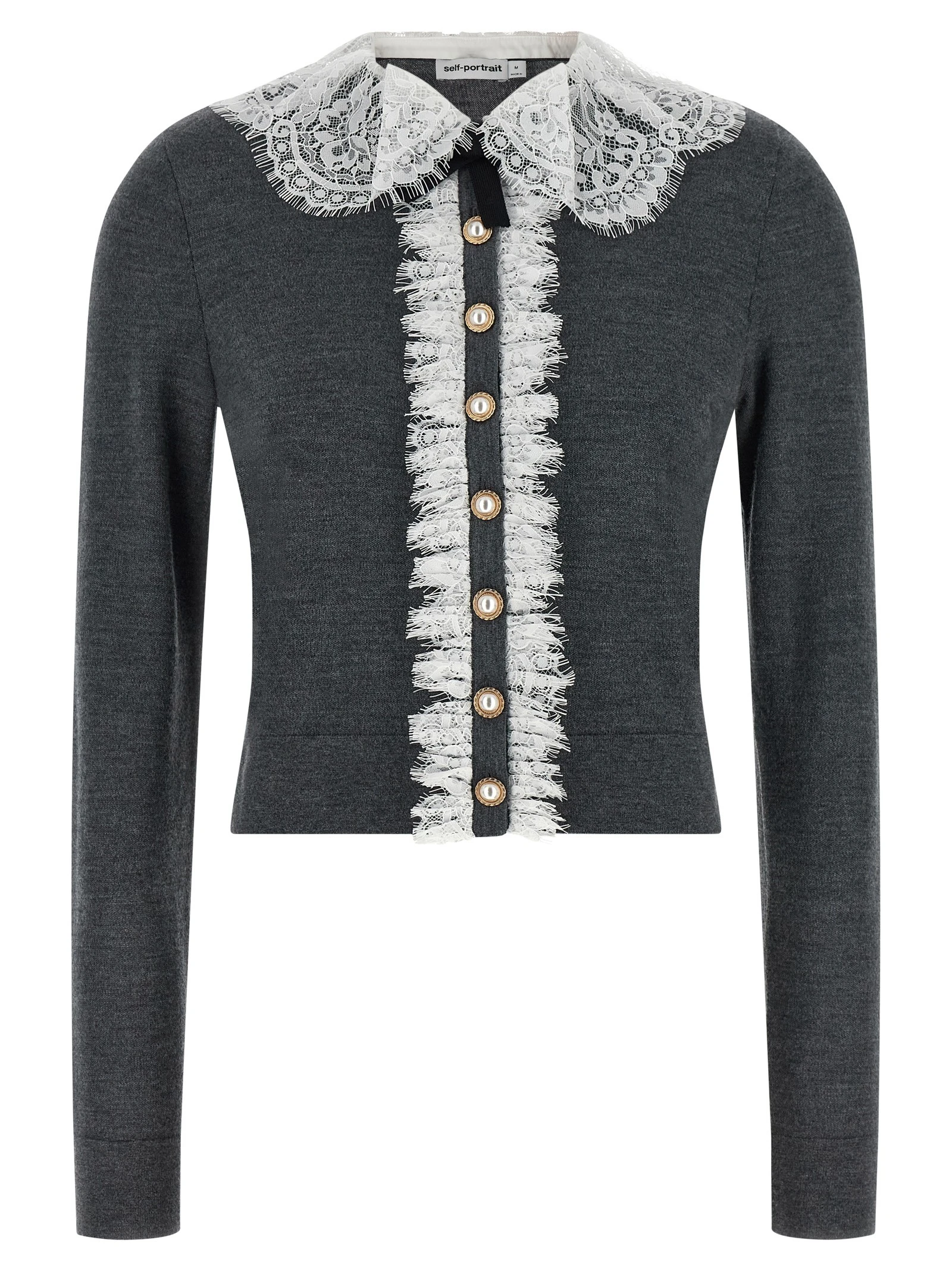 'Grey Lace Collar Knit' cardigan