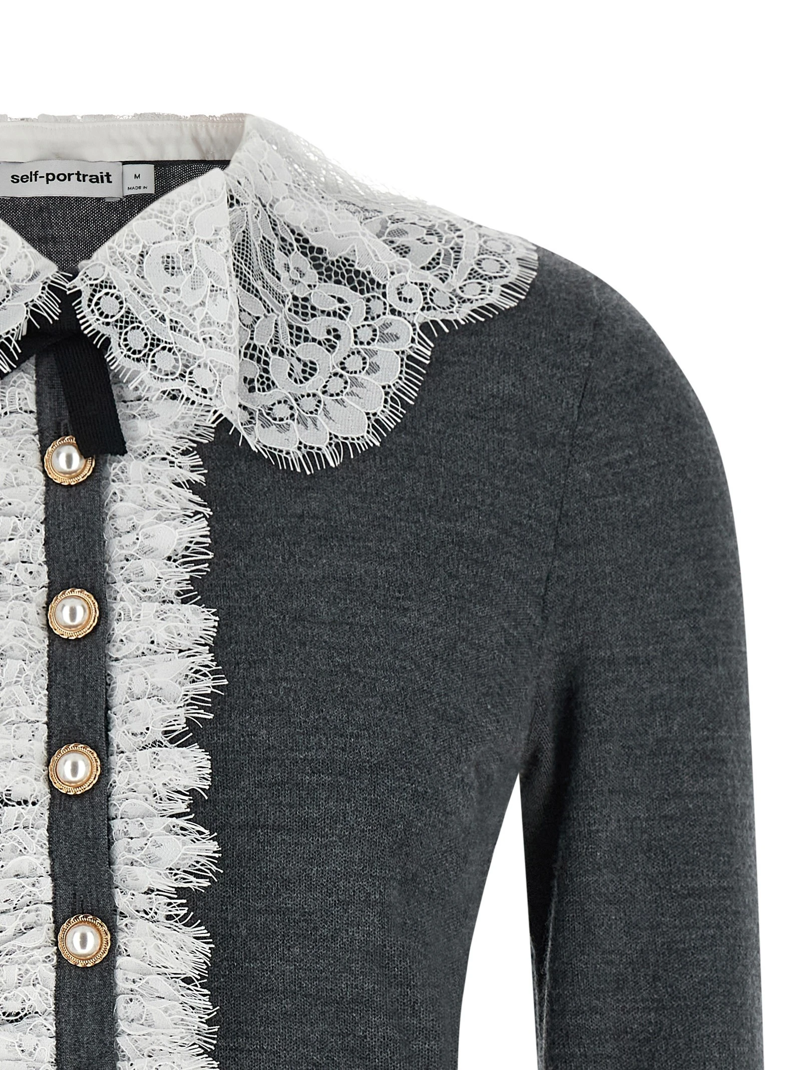 'Grey Lace Collar Knit' cardigan