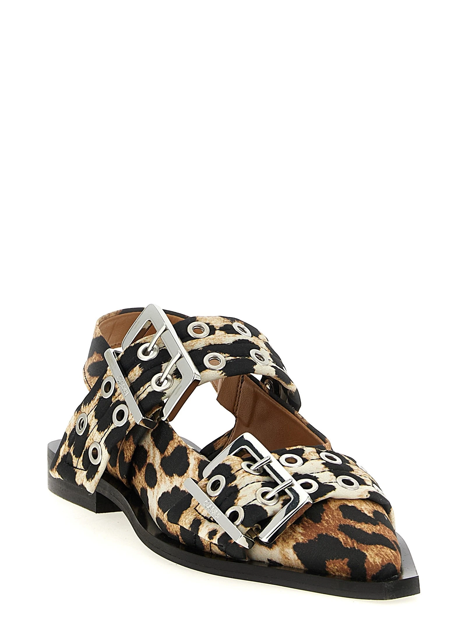 'Leopard Satin Feminine Buckle' slingback