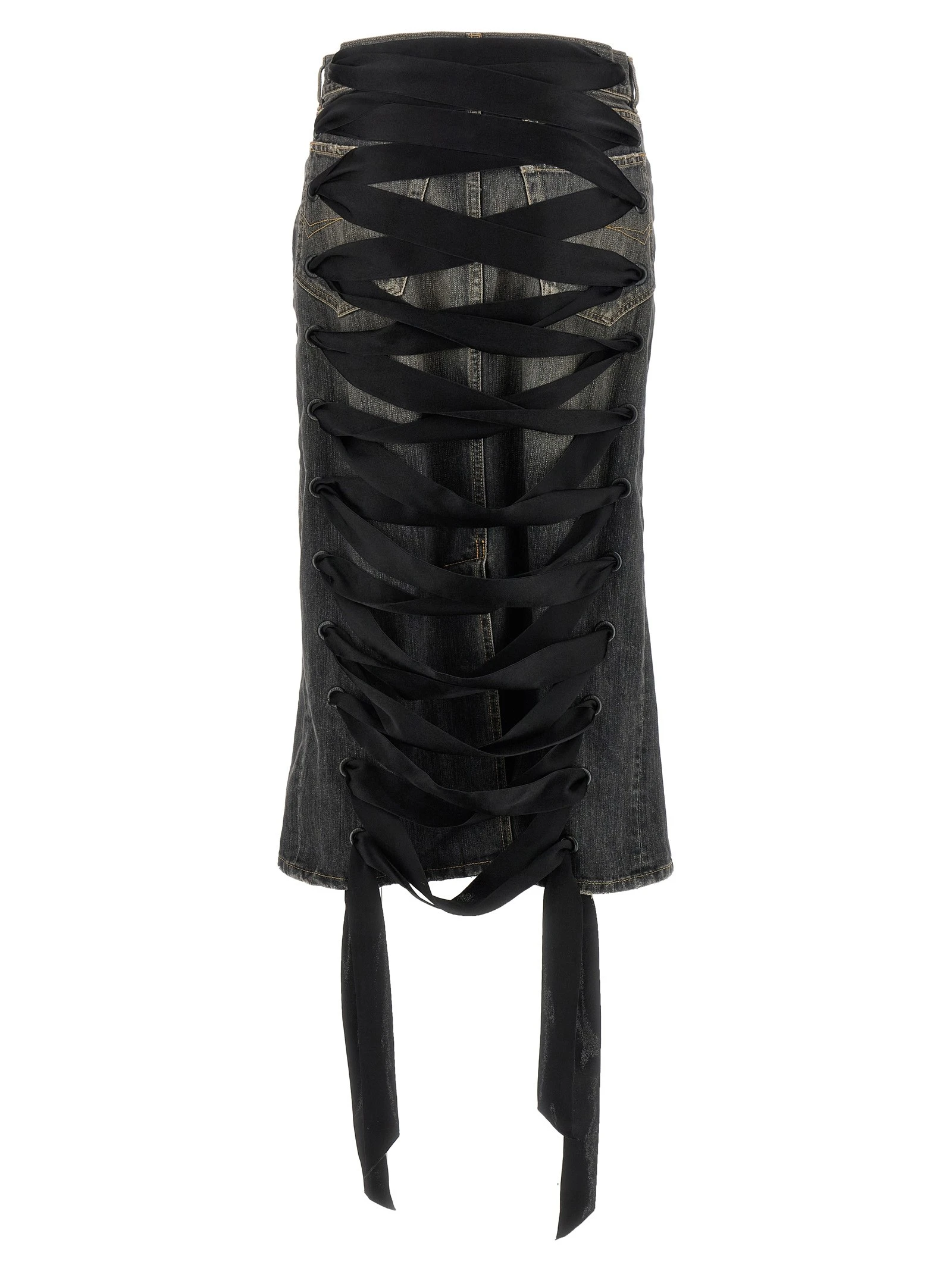 'Lace Up' denim skirt