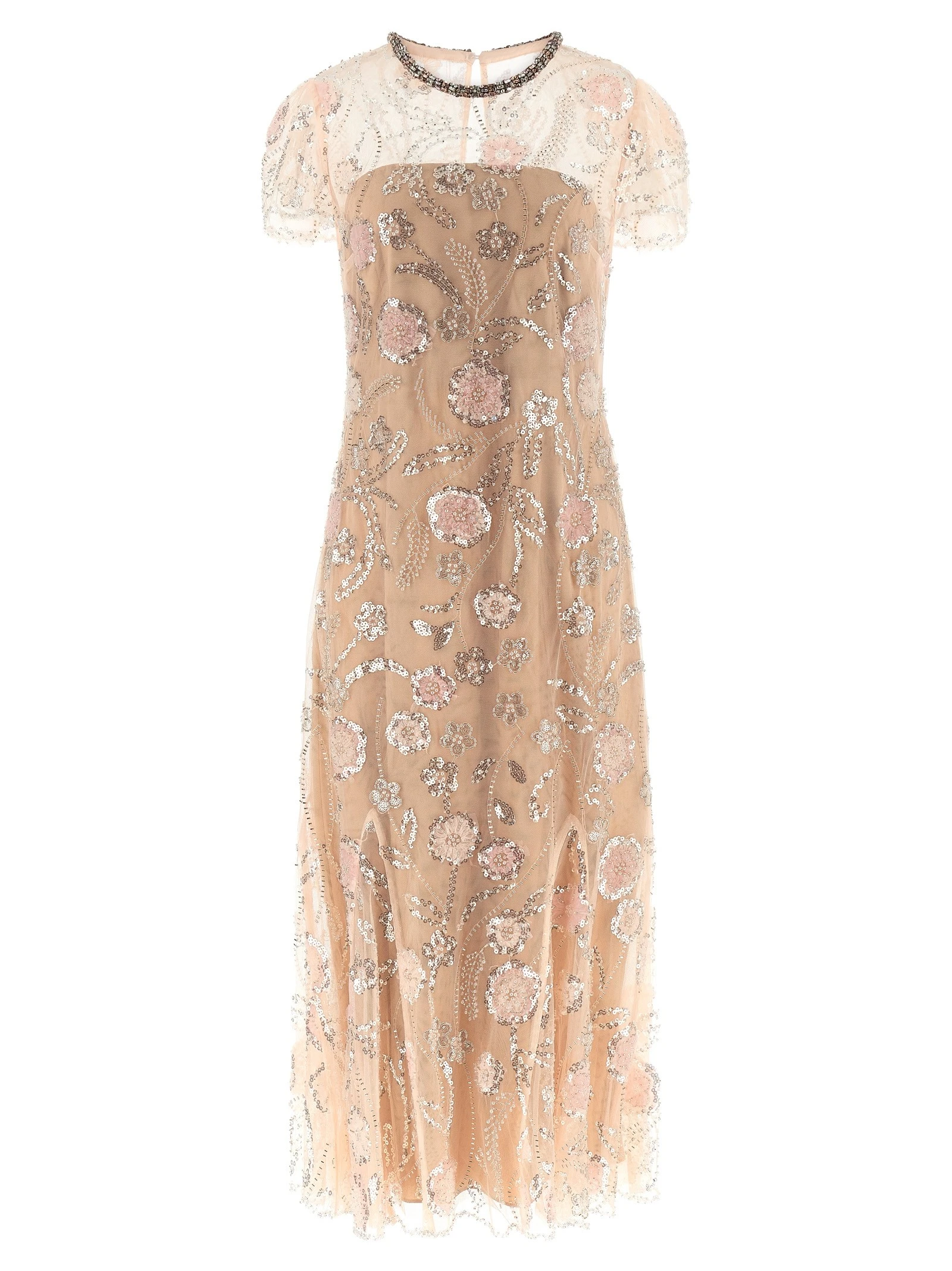 'Pink Flower Sequin Embellished Midi' dress