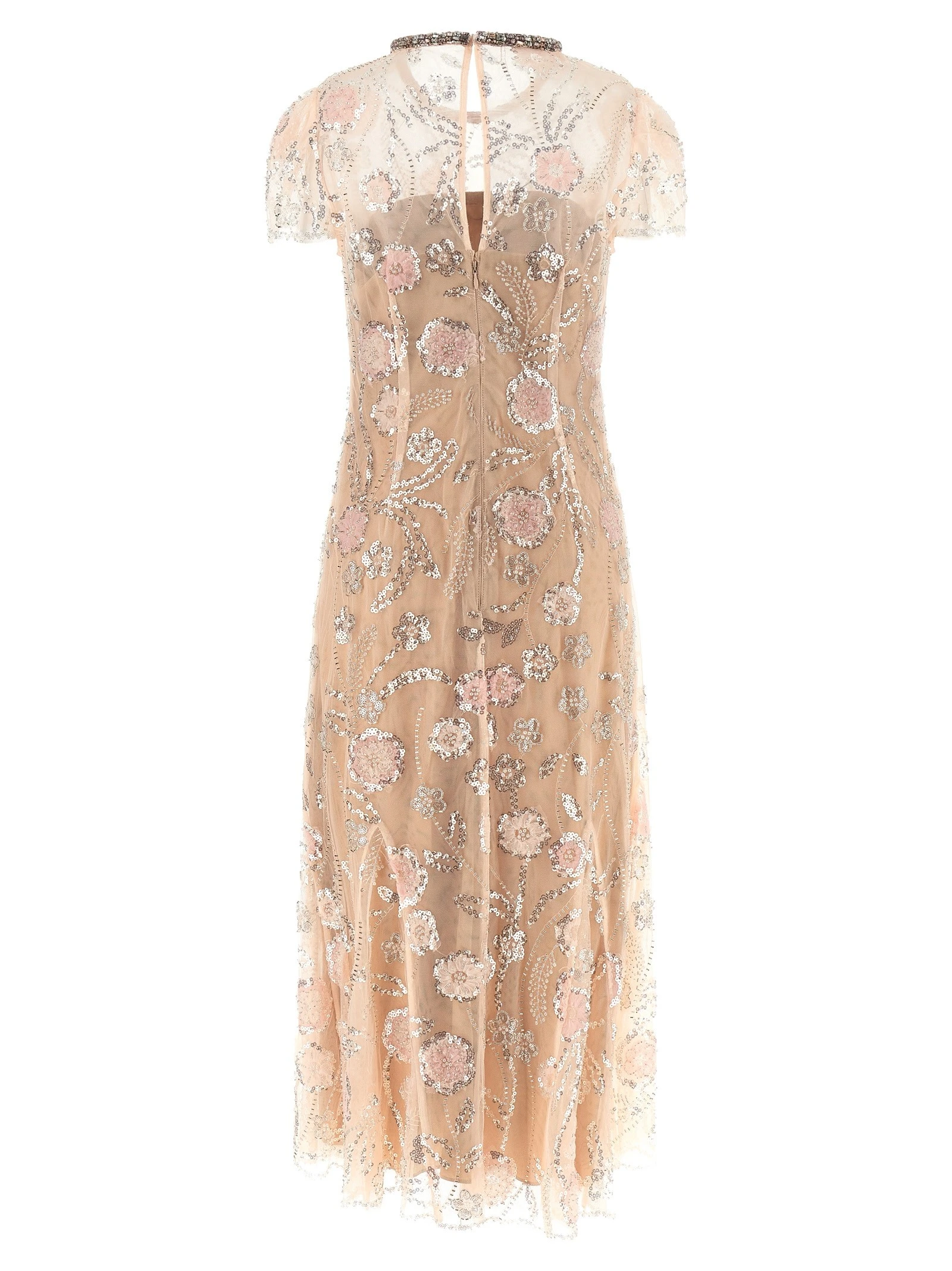 'Pink Flower Sequin Embellished Midi' dress