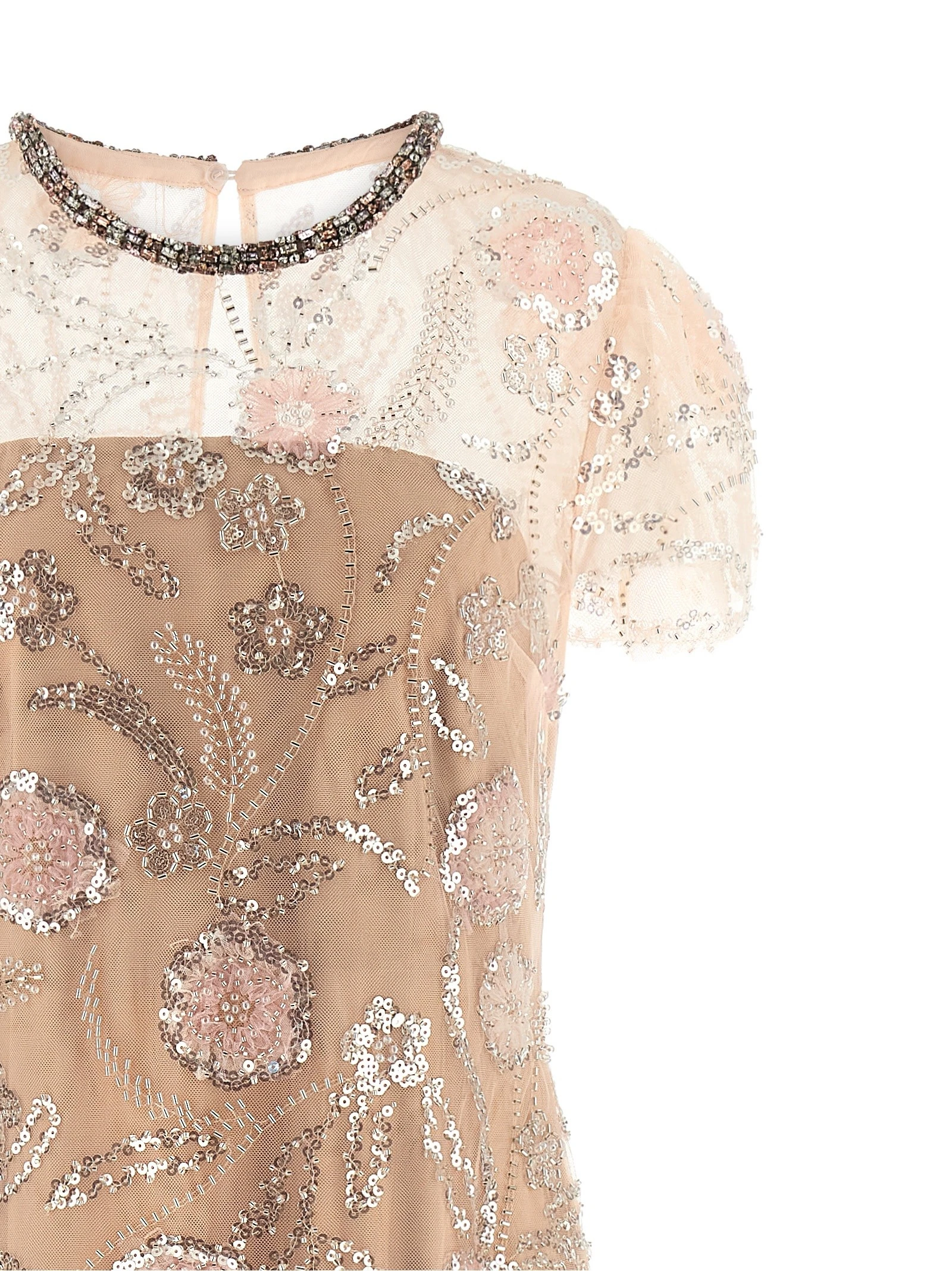 'Pink Flower Sequin Embellished Midi' dress