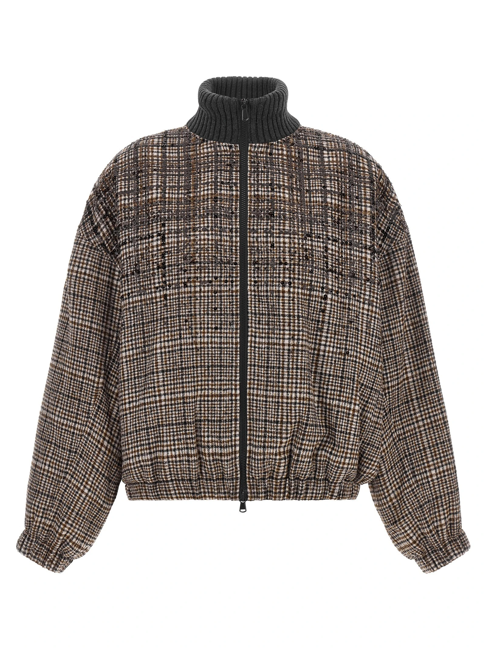 Sequin check bomber jacket